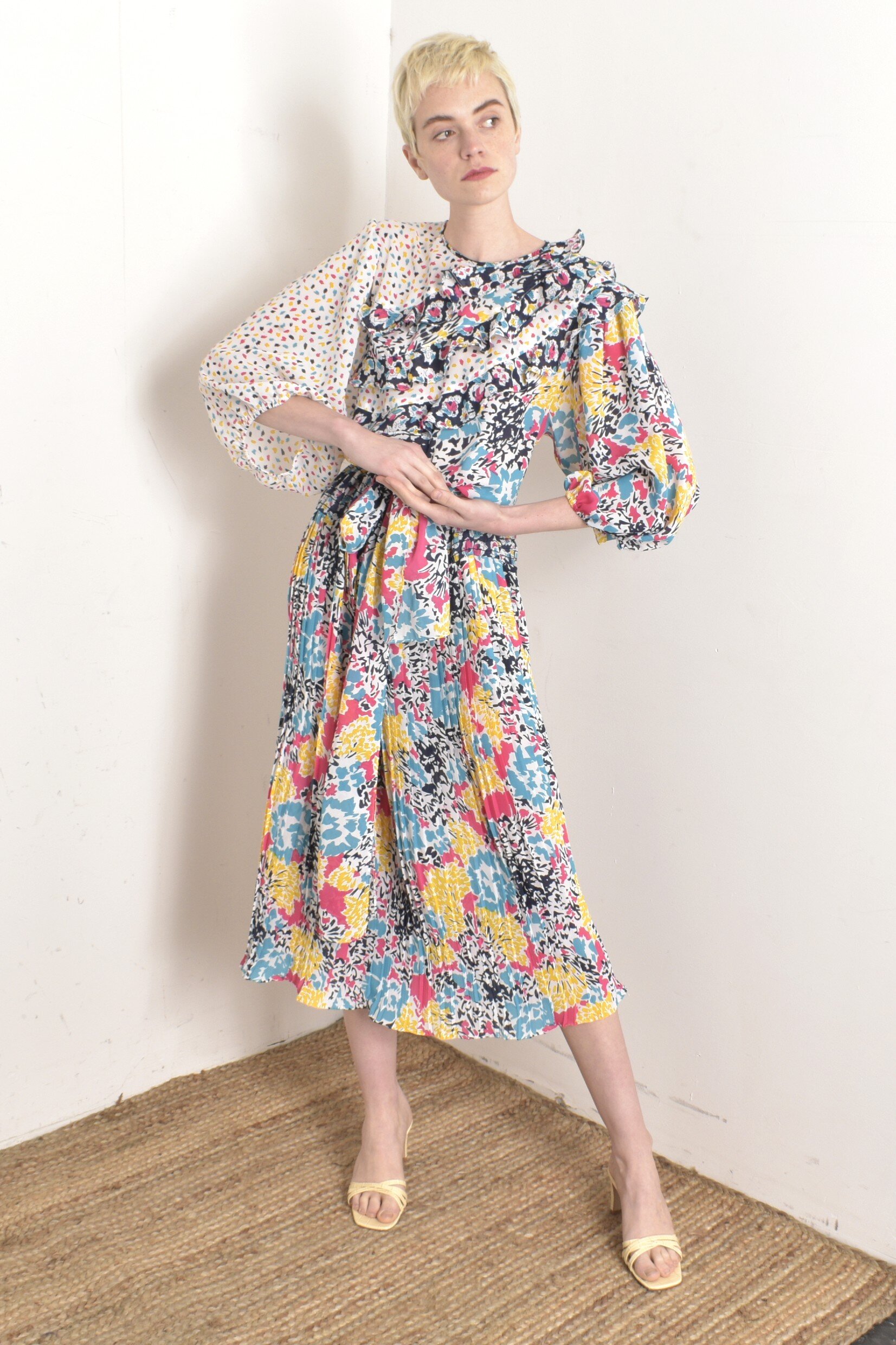 s Susan Freis Mixed Print Dress S/M — La Poubelle Vintage