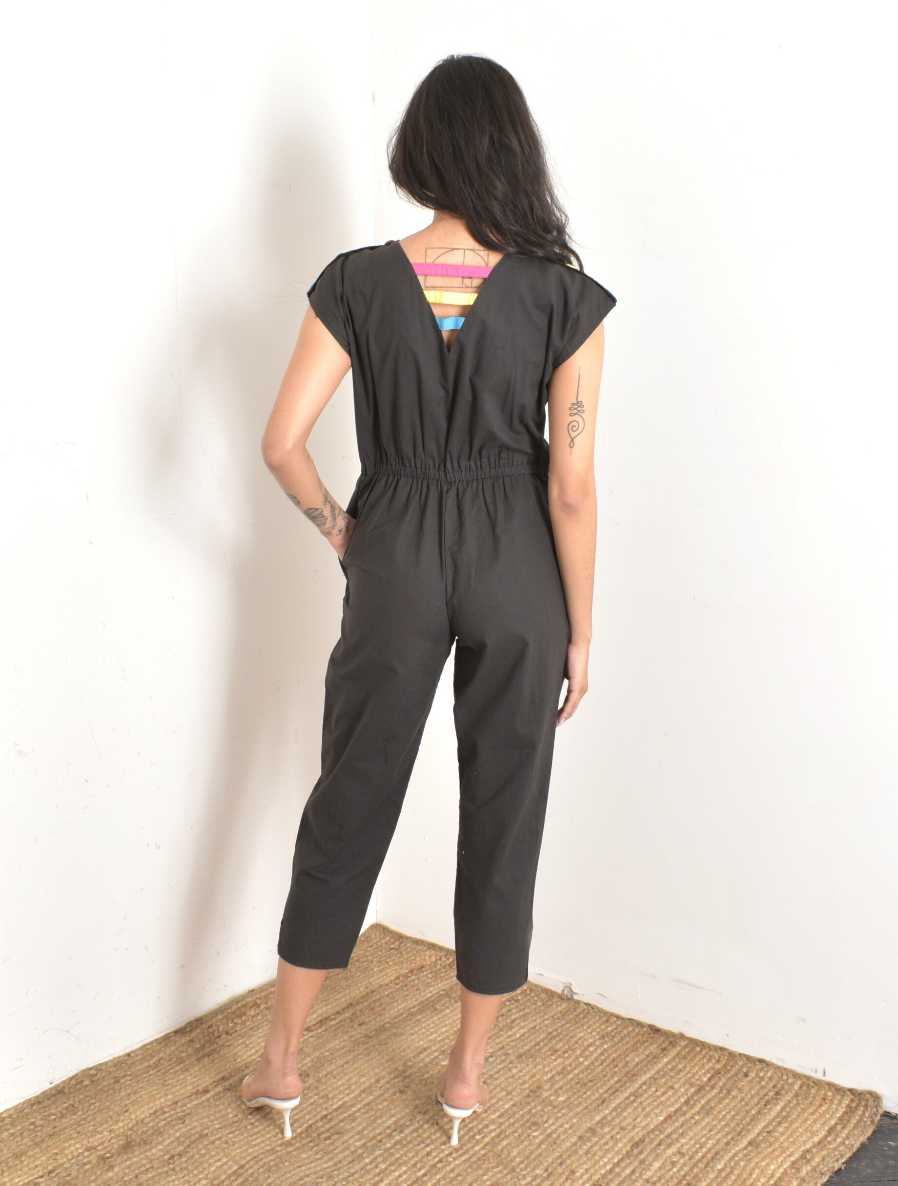 80s black cotton colorful jumpsuit.jpeg