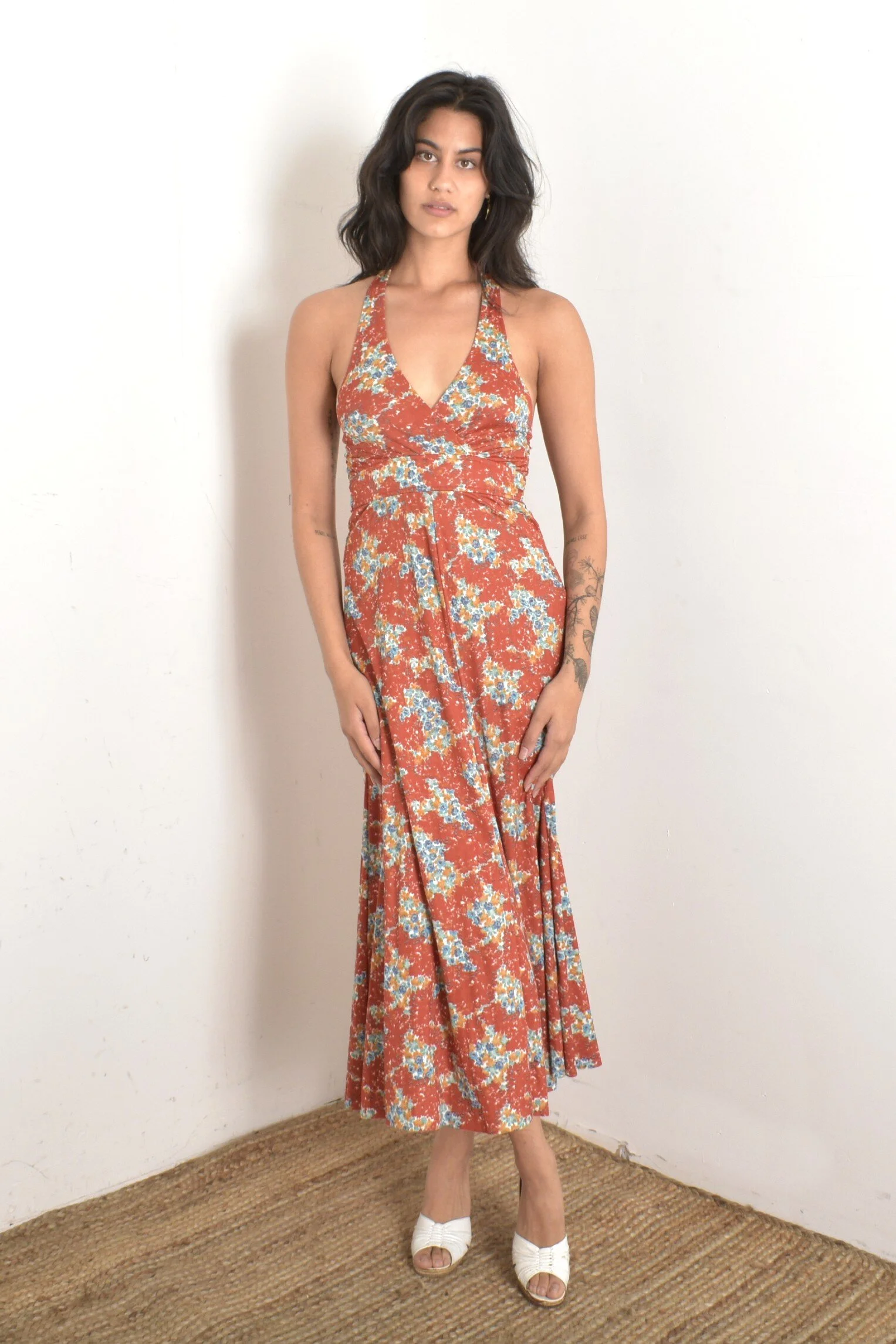 halter neck midi summer dress ASTR the Label | Siena Halter Neck Midi Dress in Red Orange main image 1