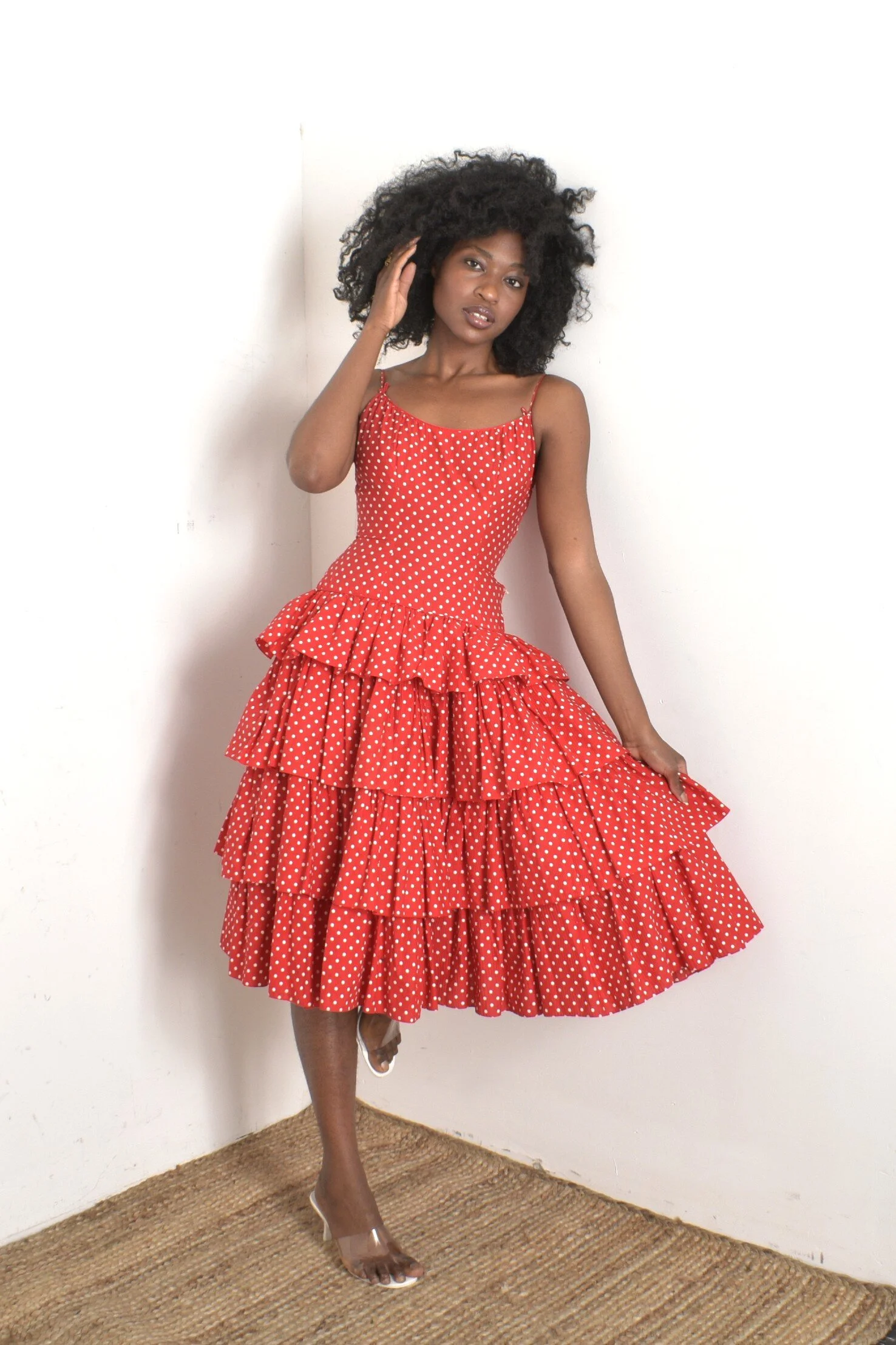 open lace back dress 1950's Red Velvet Polka Dot Cotton Voile Dress – Eveliina Vintage
