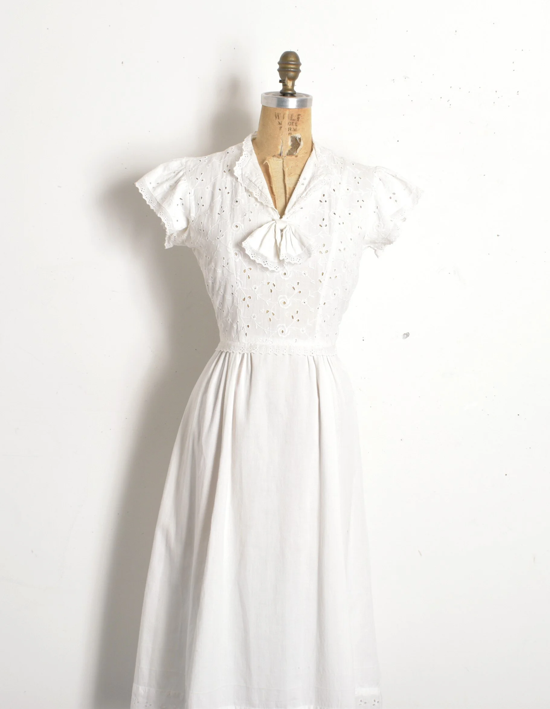 old fashioned white dress White Sailor Style 1950S Vintage Cotton Dress, White / XS main image 1