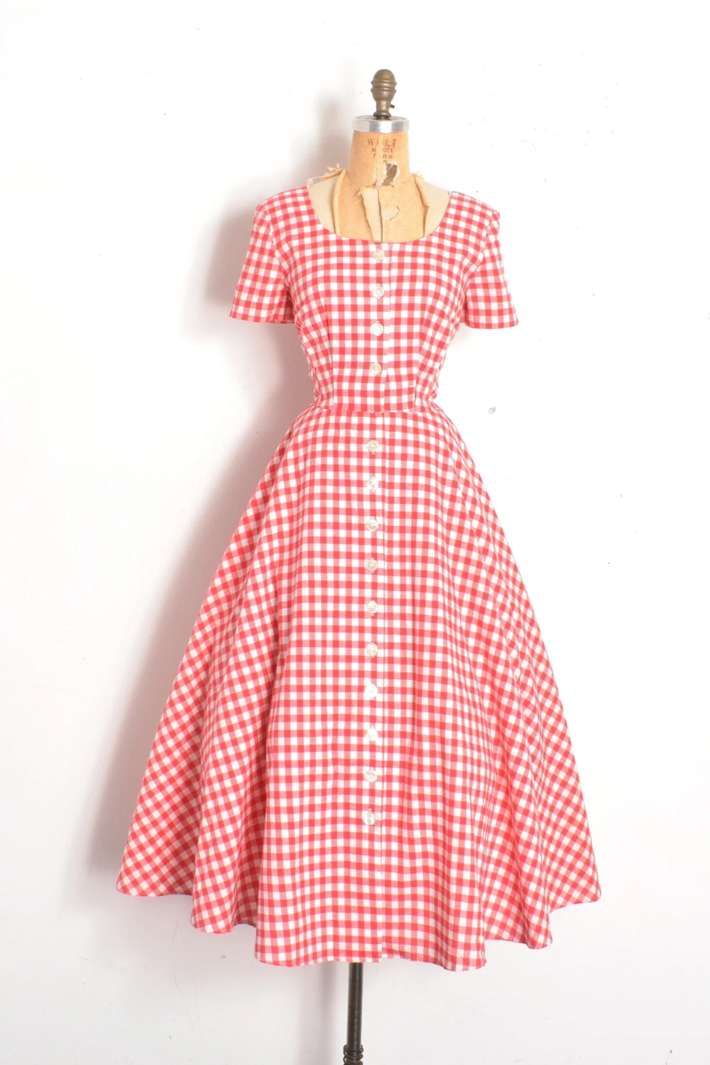 fitted lace wedding dress VINTAGE 1970s Red Gingham with Blueberries Cotton Ruffle Maxi Dress XS –  Ardith main image 0