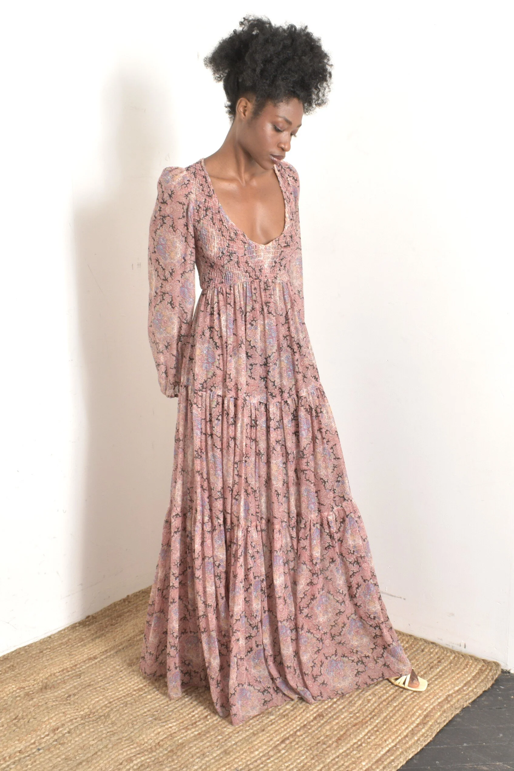 sachin and babi light blue dress 1970s Flowing Cotton Maxi Dress-medium — La Poubelle Vintage