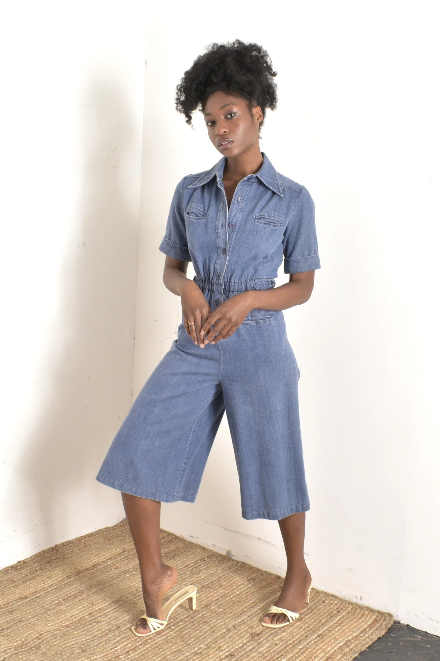 1970s Cropped Denim Jumpsuit-small — La Poubelle Vintage