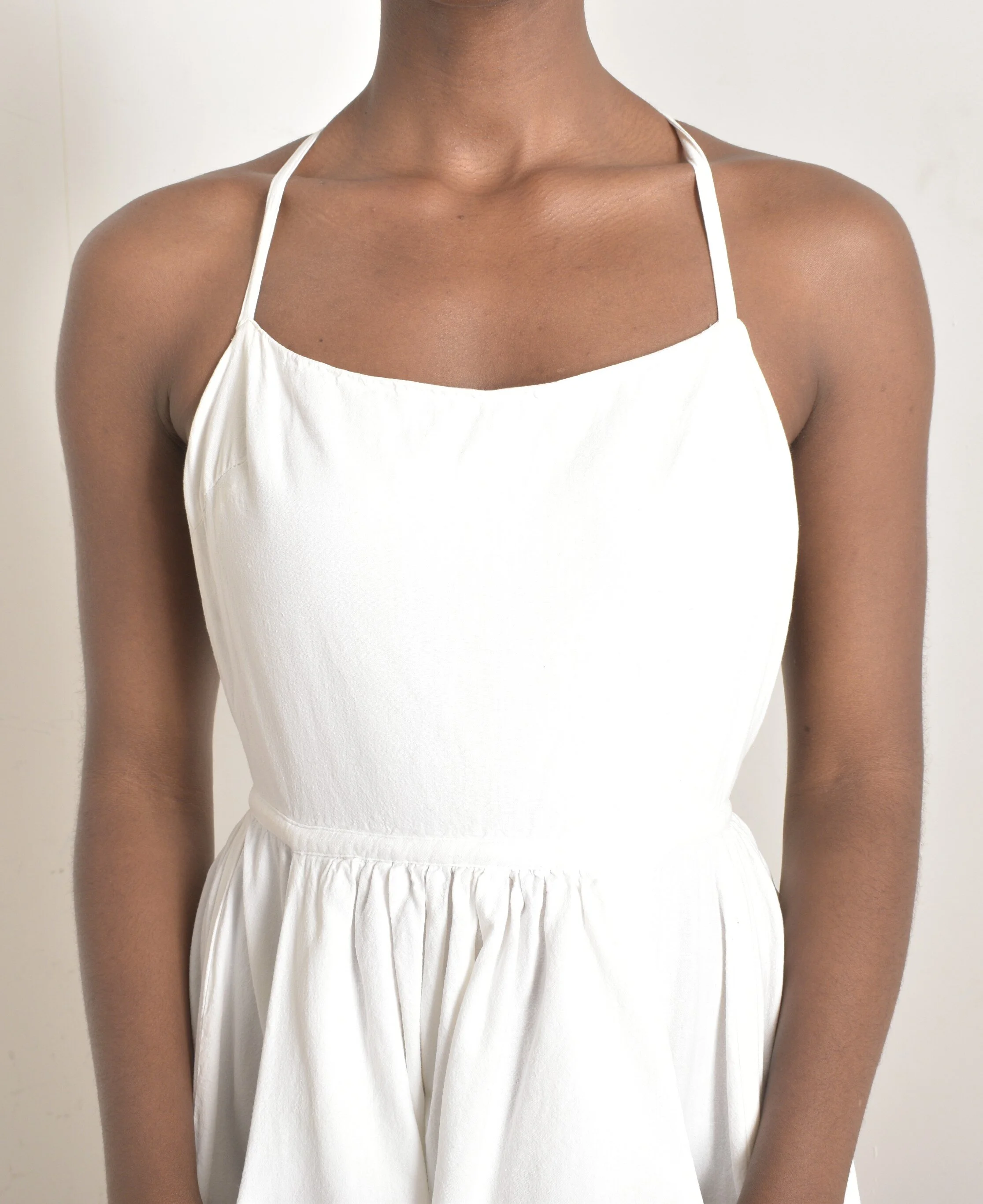 1980s White Cotton Backless Sundress-small  La Poubelle Vintage