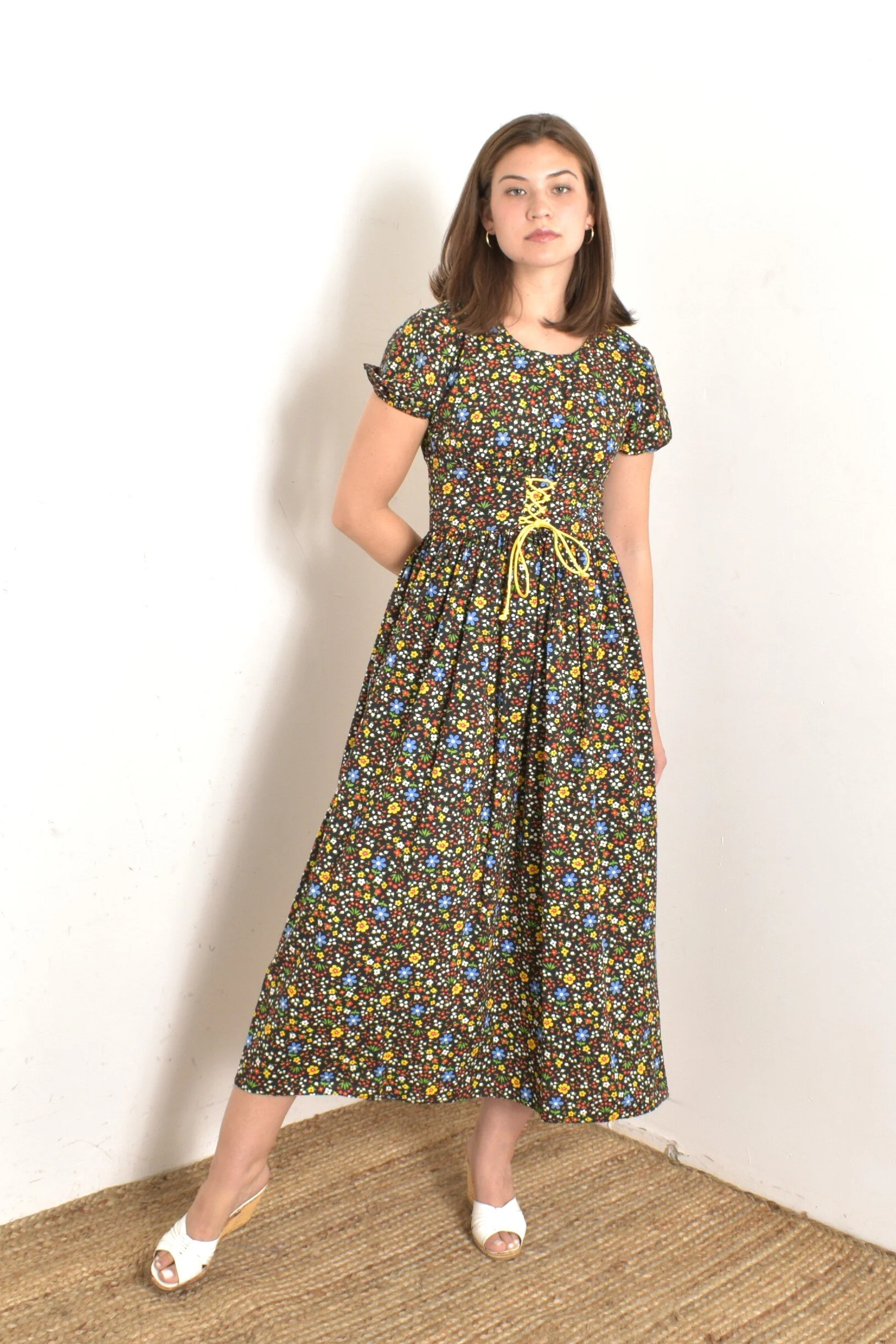 1970s Dark Floral Corset Maxi-small  La Poubelle Vintage