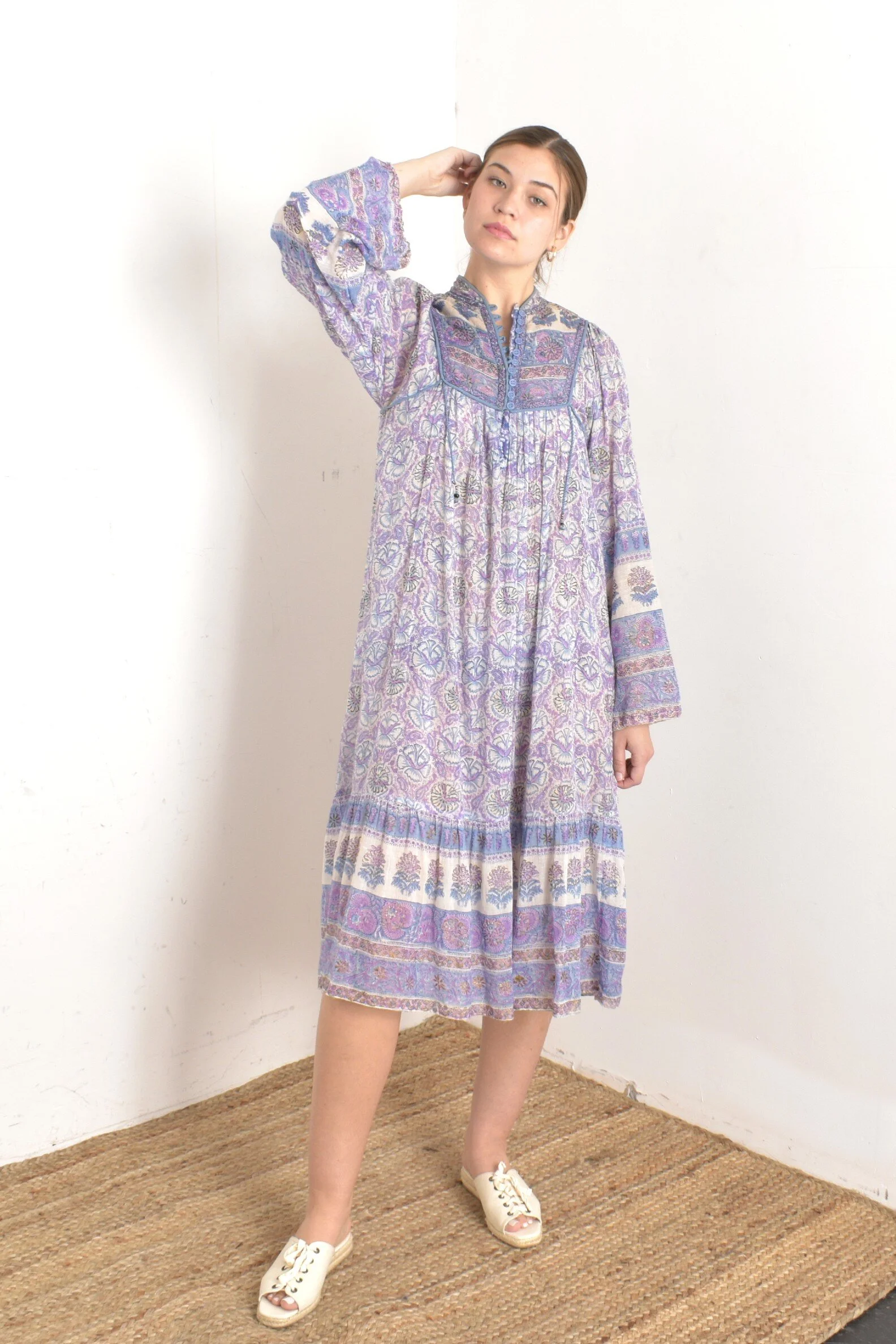 knee length dresses for ladies Ladies Indian Cotton Check Dress | Japanese fashion brand ANTIQUA Official