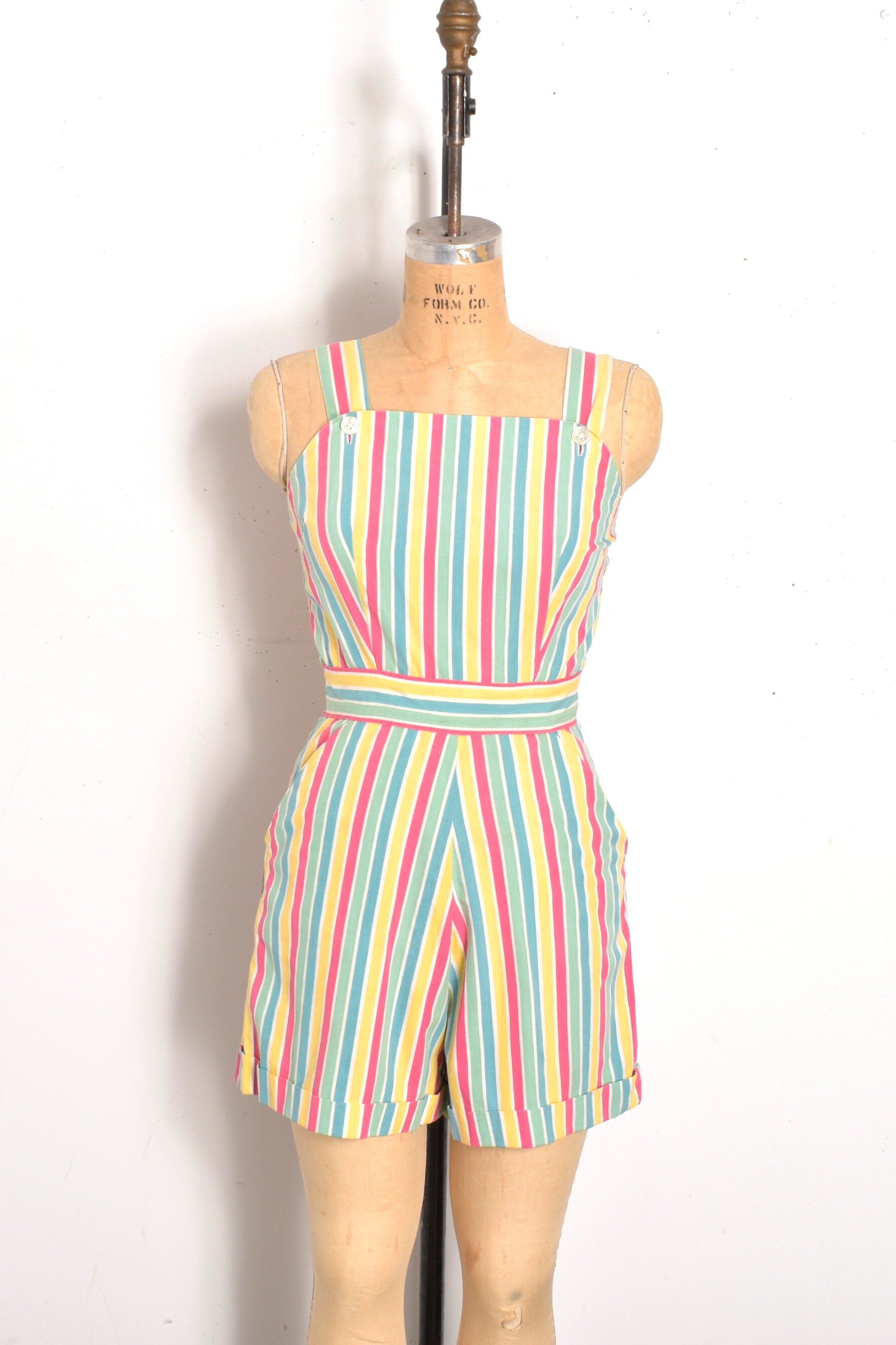 1940s pastel striped cotton playsuit romper one piece
