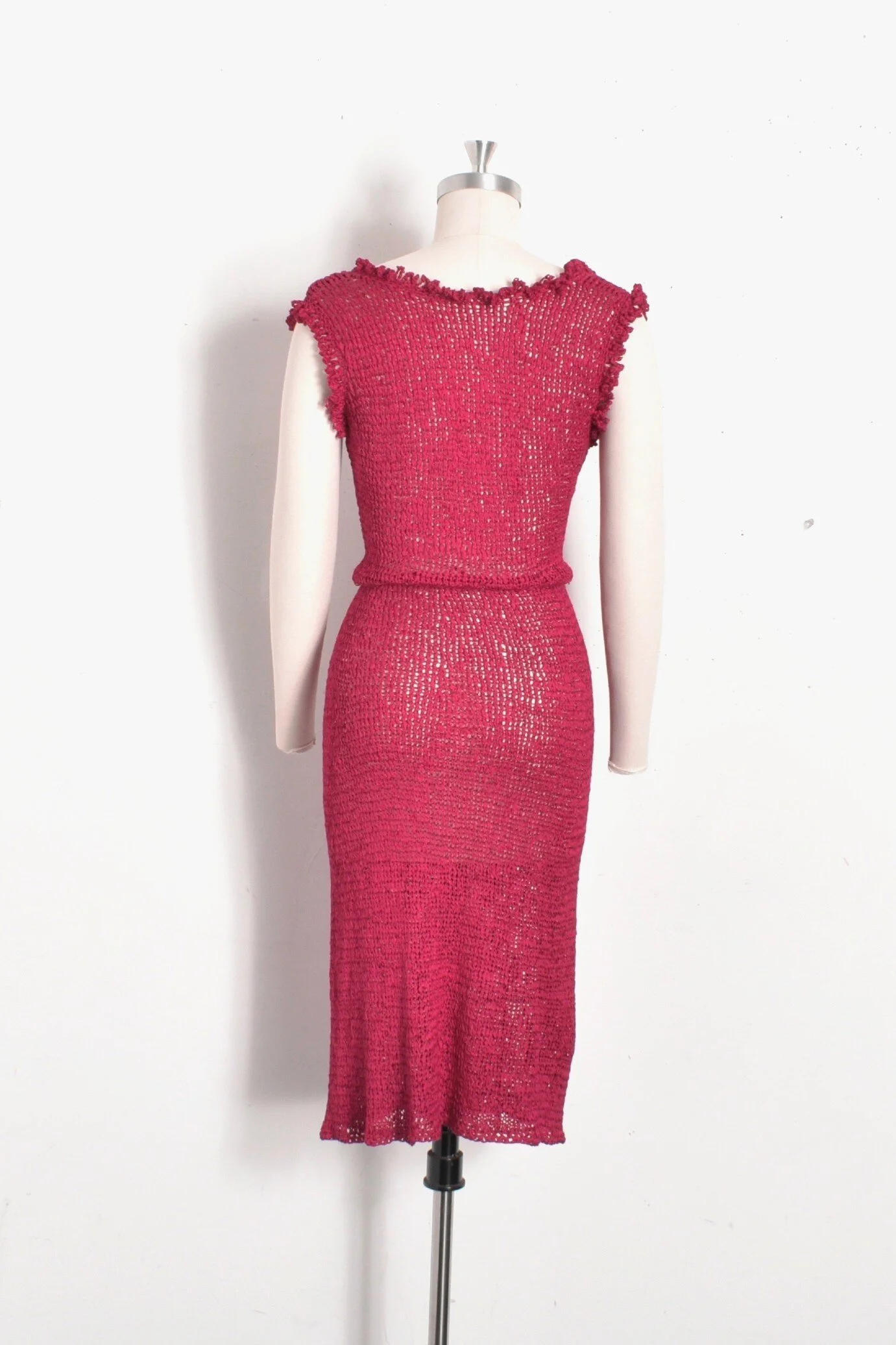 1950s Magenta Fringed Ribbon Dress-XS/S/M  La Poubelle Vintage