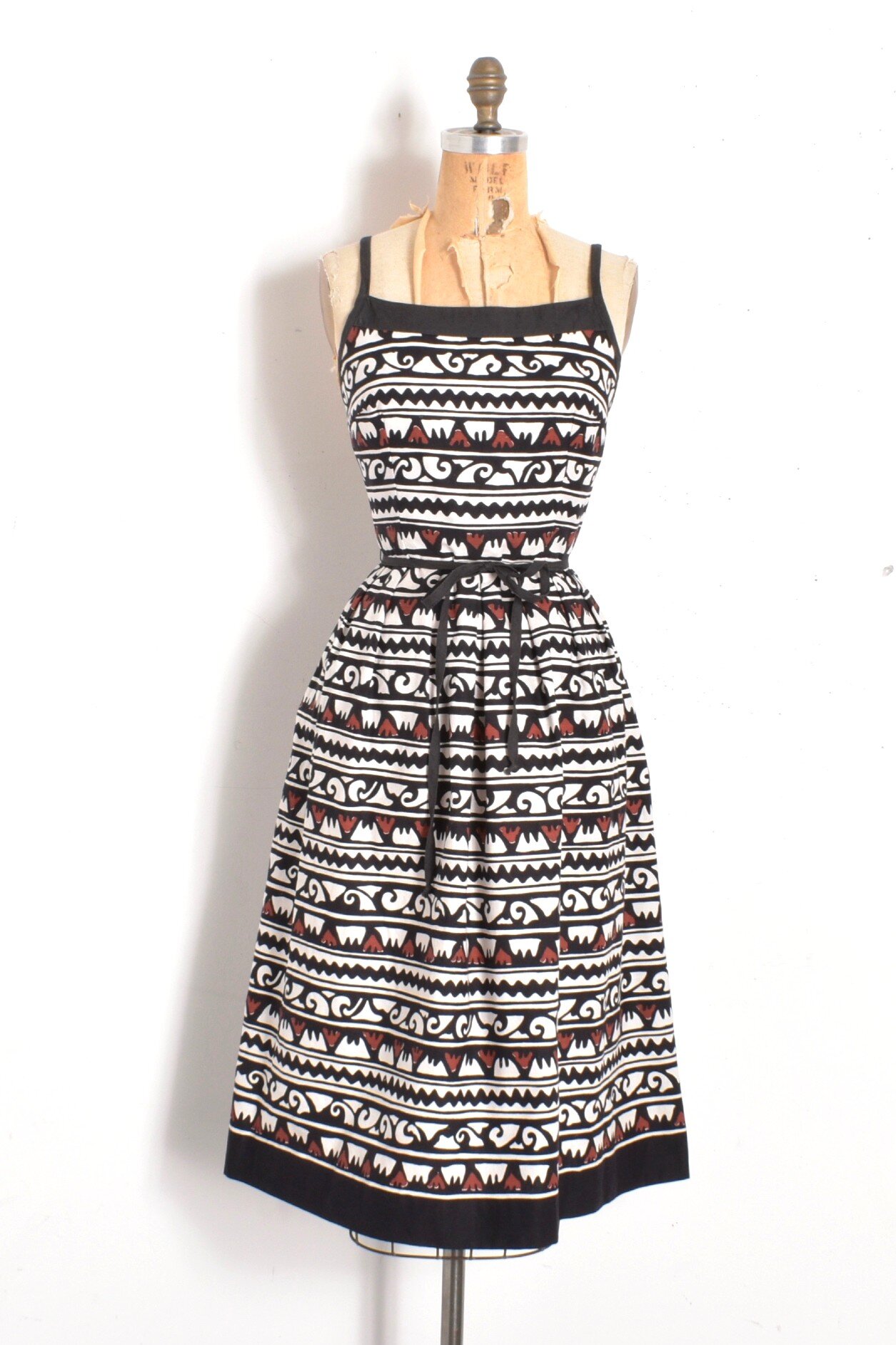 1980s Lanz originals black white geometric print cotton backless sundress