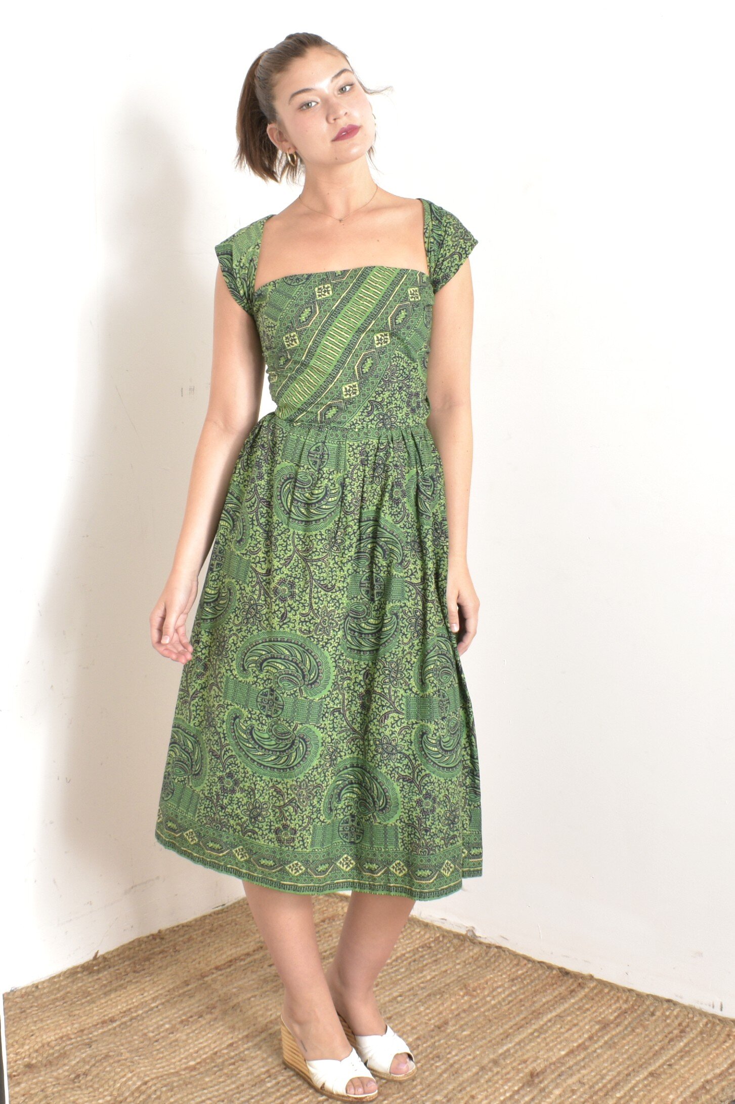 1950s Batik Cotton Convertible Dress-small  La Poubelle Vintage