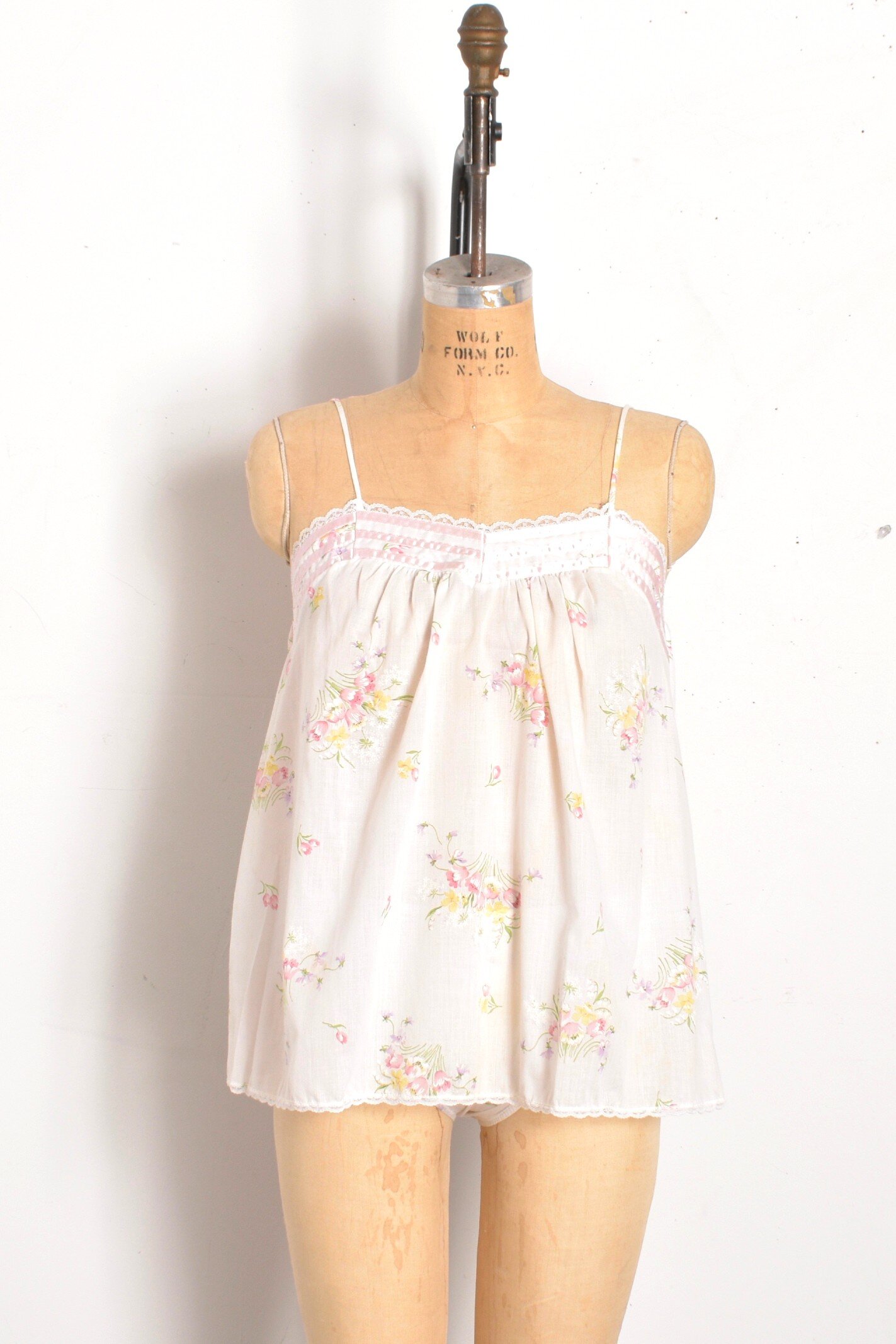 1960s floral cotton babydoll teddy set