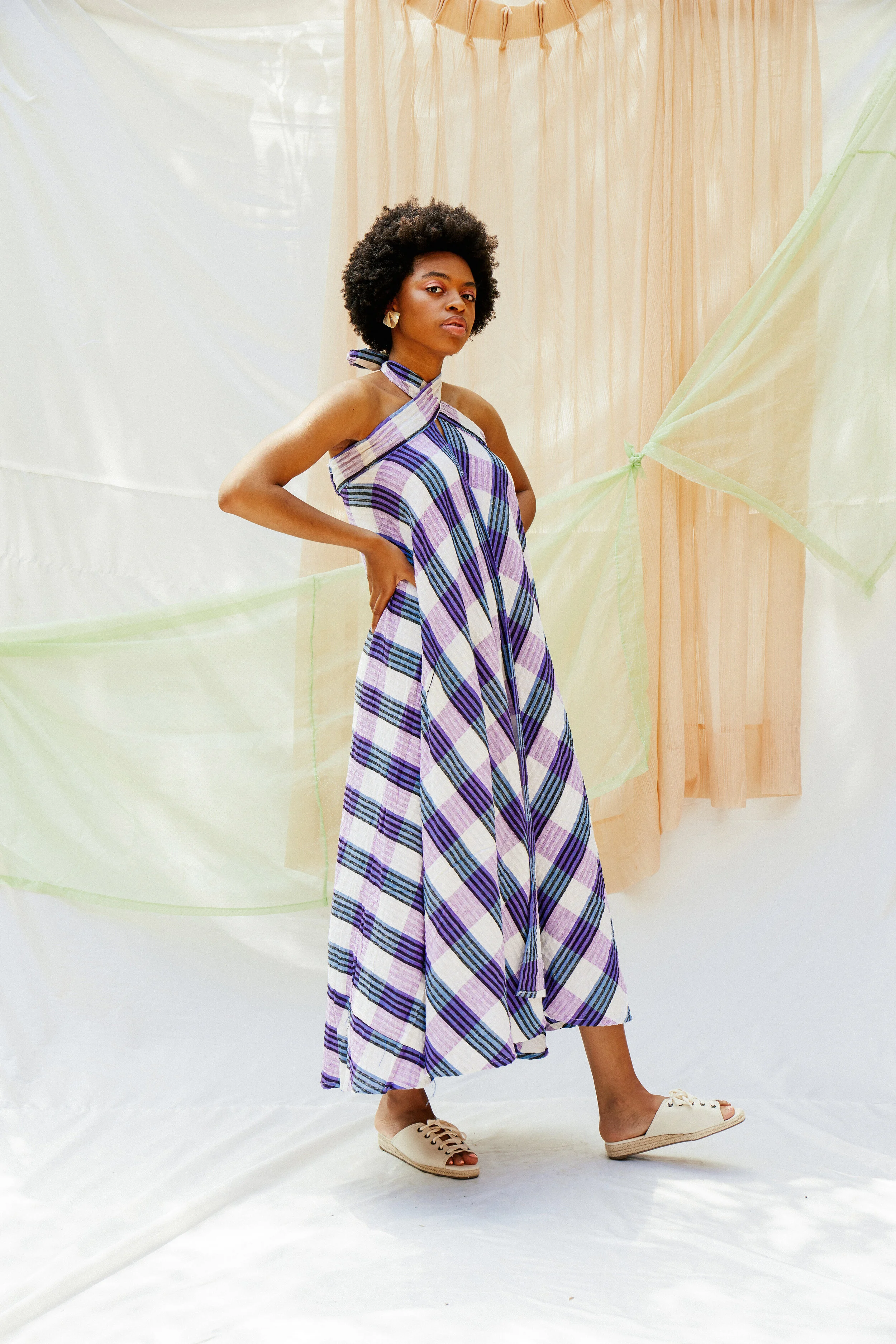 1970s Checkered Wrap Skirt Sarong Dress-XS/S/M — La