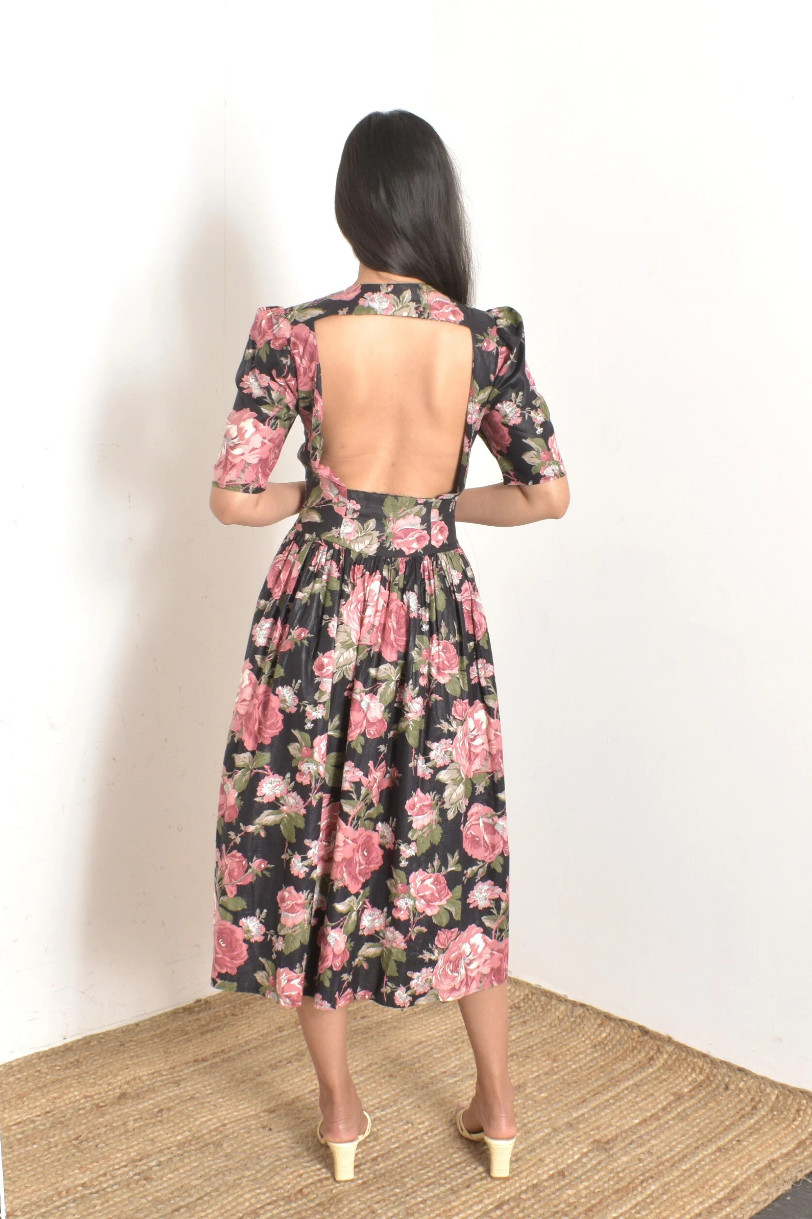 1980s Gunne Sax Open Back Floral Dress-M/L  La Poubelle Vintage