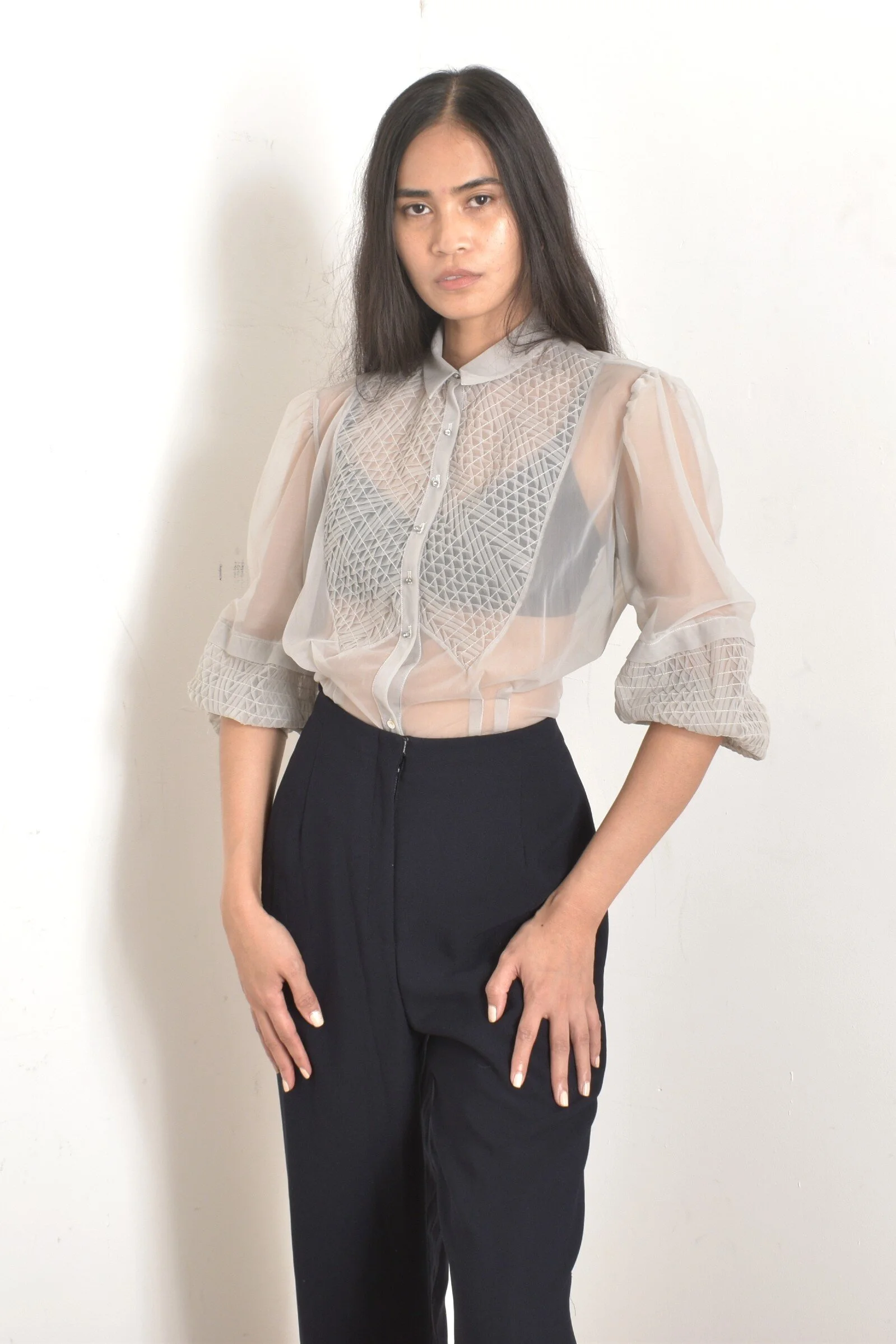 1950s Sheer Nylon Blouse-small — La Poubelle Vintage