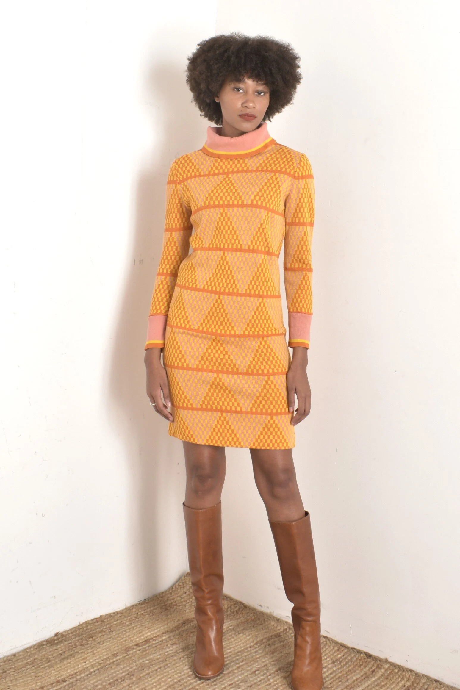 chinese dress ladies vintage Adolfo rust Santana knit sweater maxi dress 70s – hong kong vintage main image 1