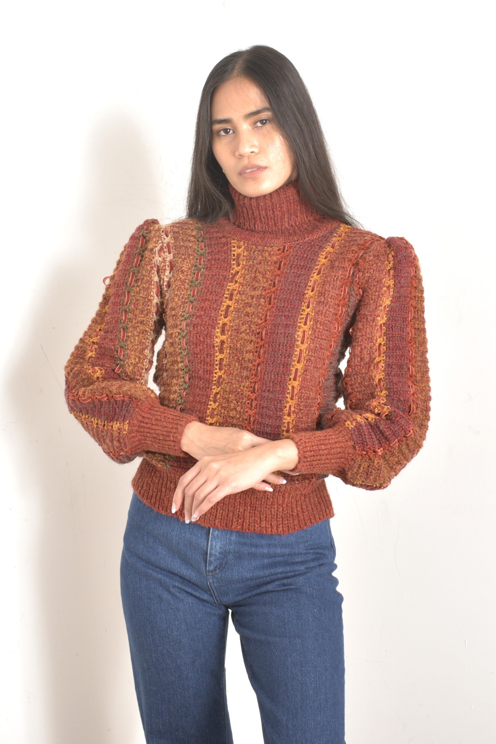 1980s Mariea Kim deadstock striped turtleneck sweater