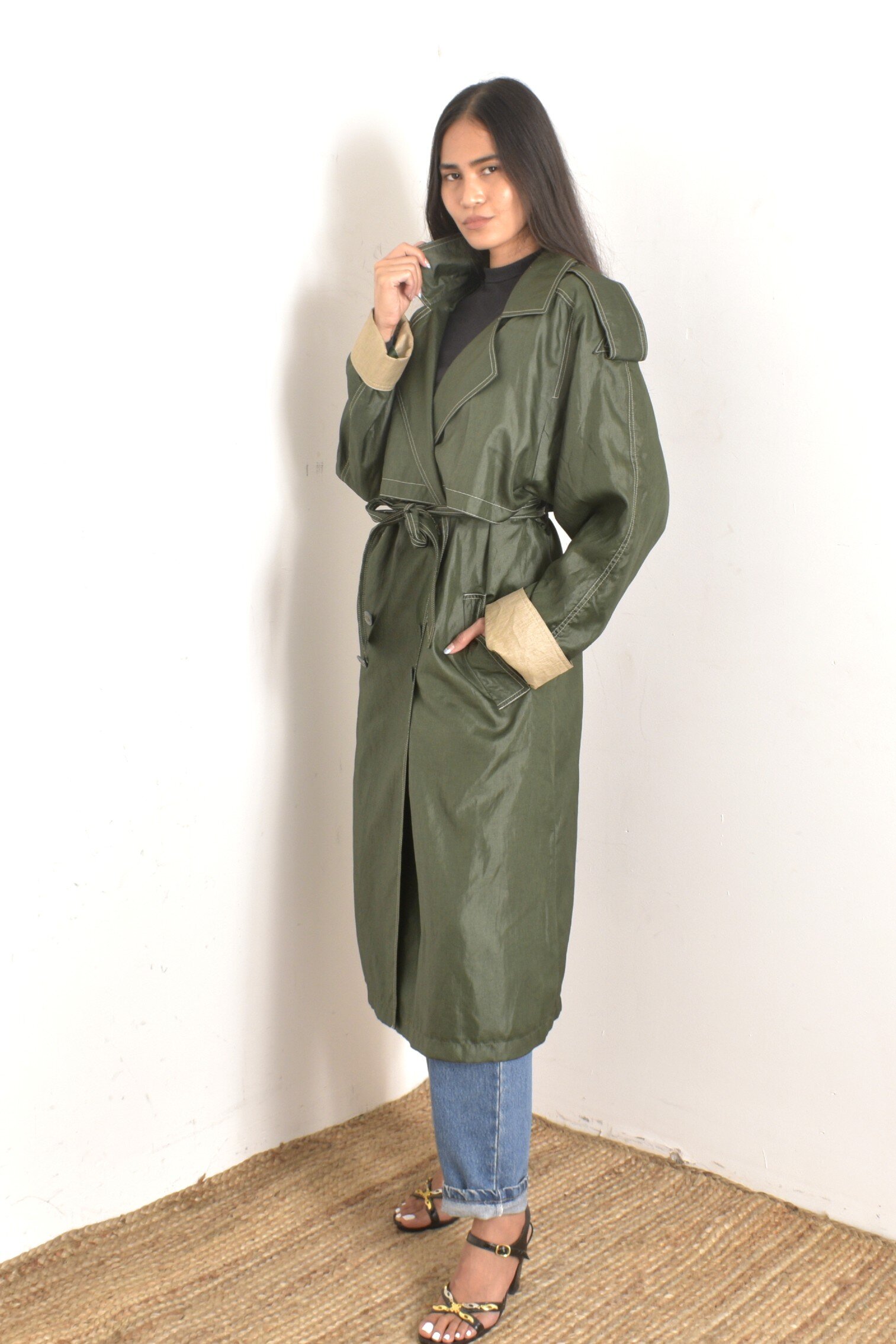 Trench Coat Vintage Imperméable Années 80 Young Club Paris - Taille L - Blanc - État 9/10