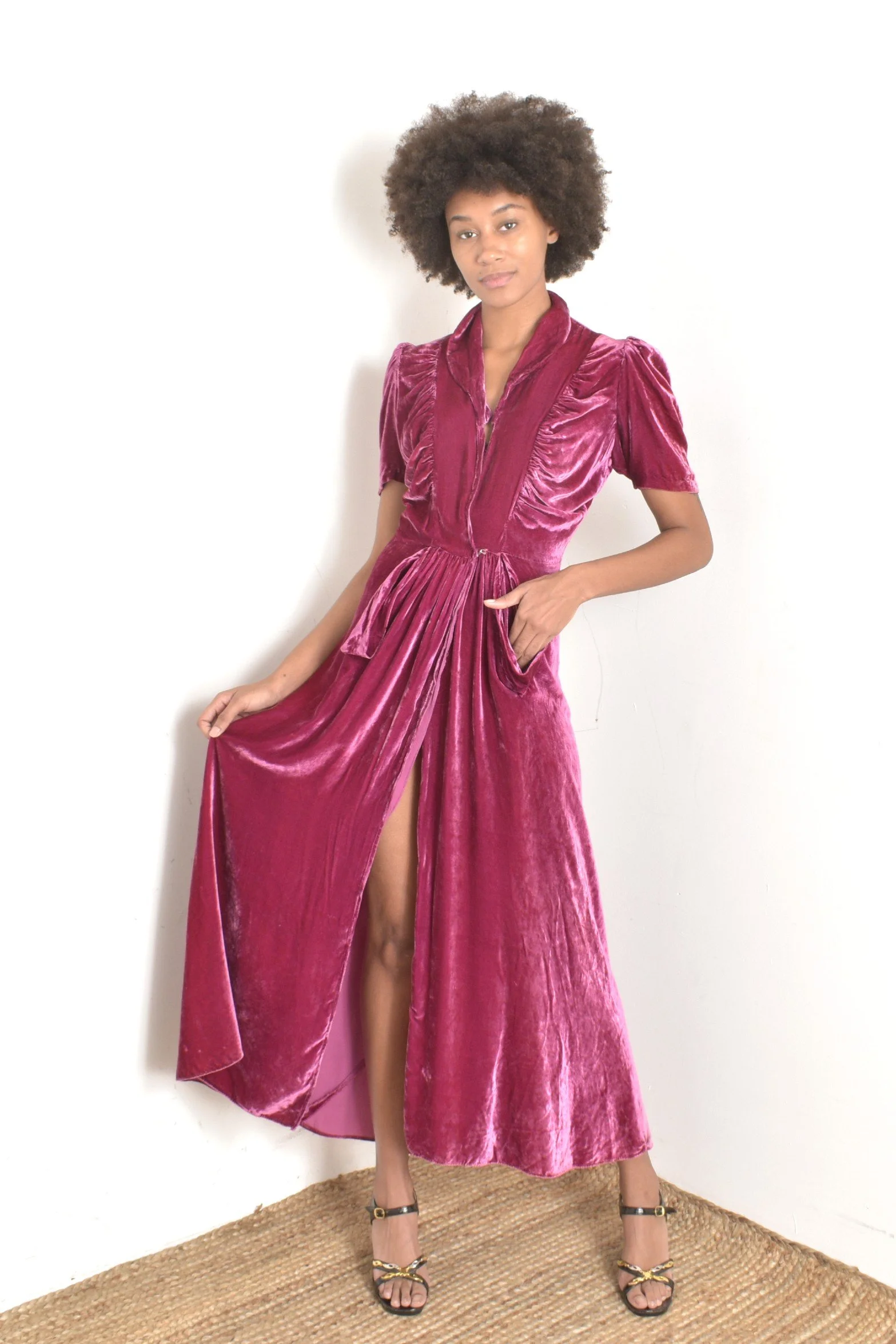 1930s Orchid Silk Velvet Dress-XS/S  La Poubelle Vintage