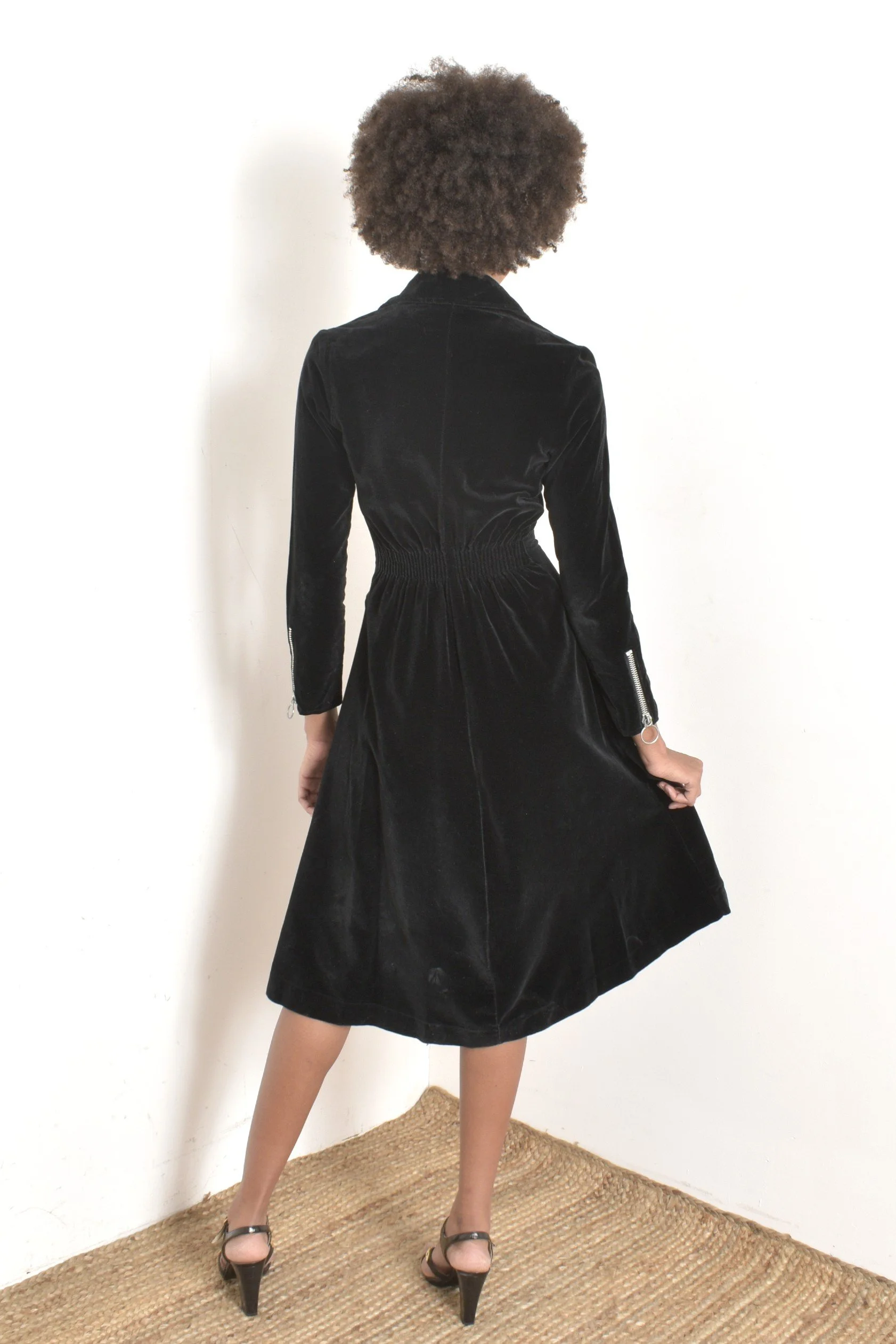 1970s Black Velvet Oversized Zipper Dress-XS/S  La Poubelle Vintage
