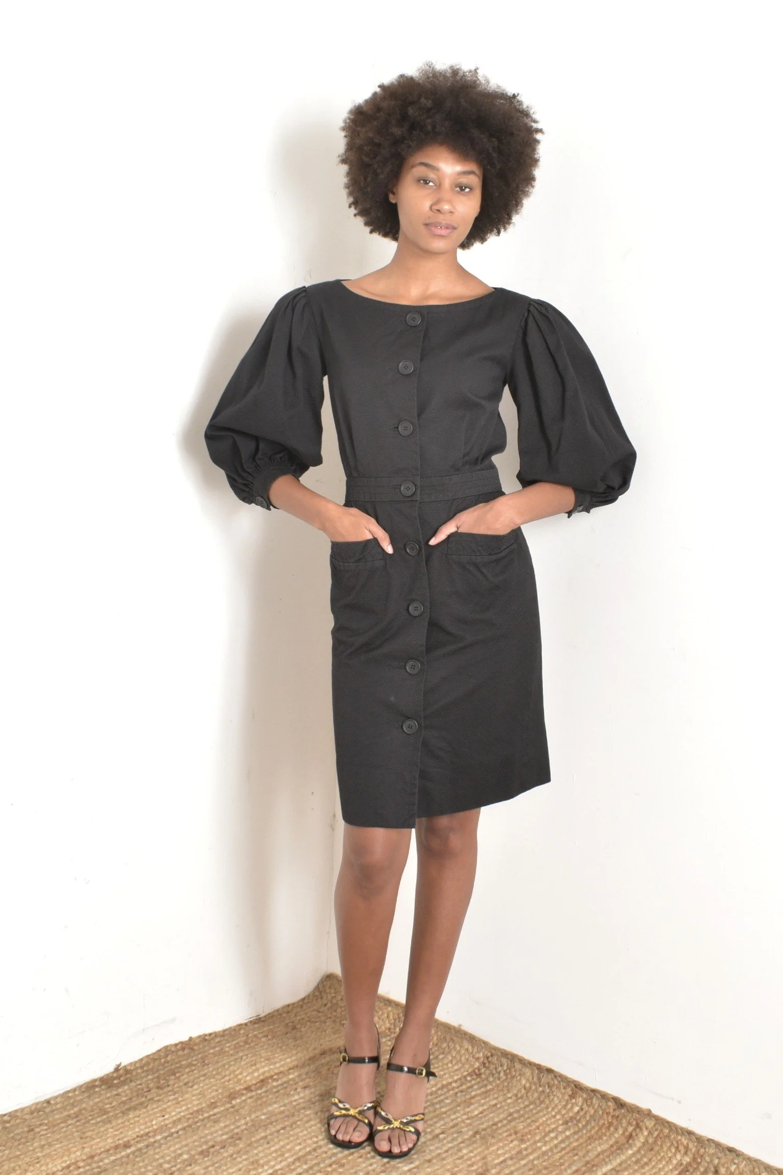 1980s Cotton Pique Puff Sleeve Dress-small  La Poubelle Vintage