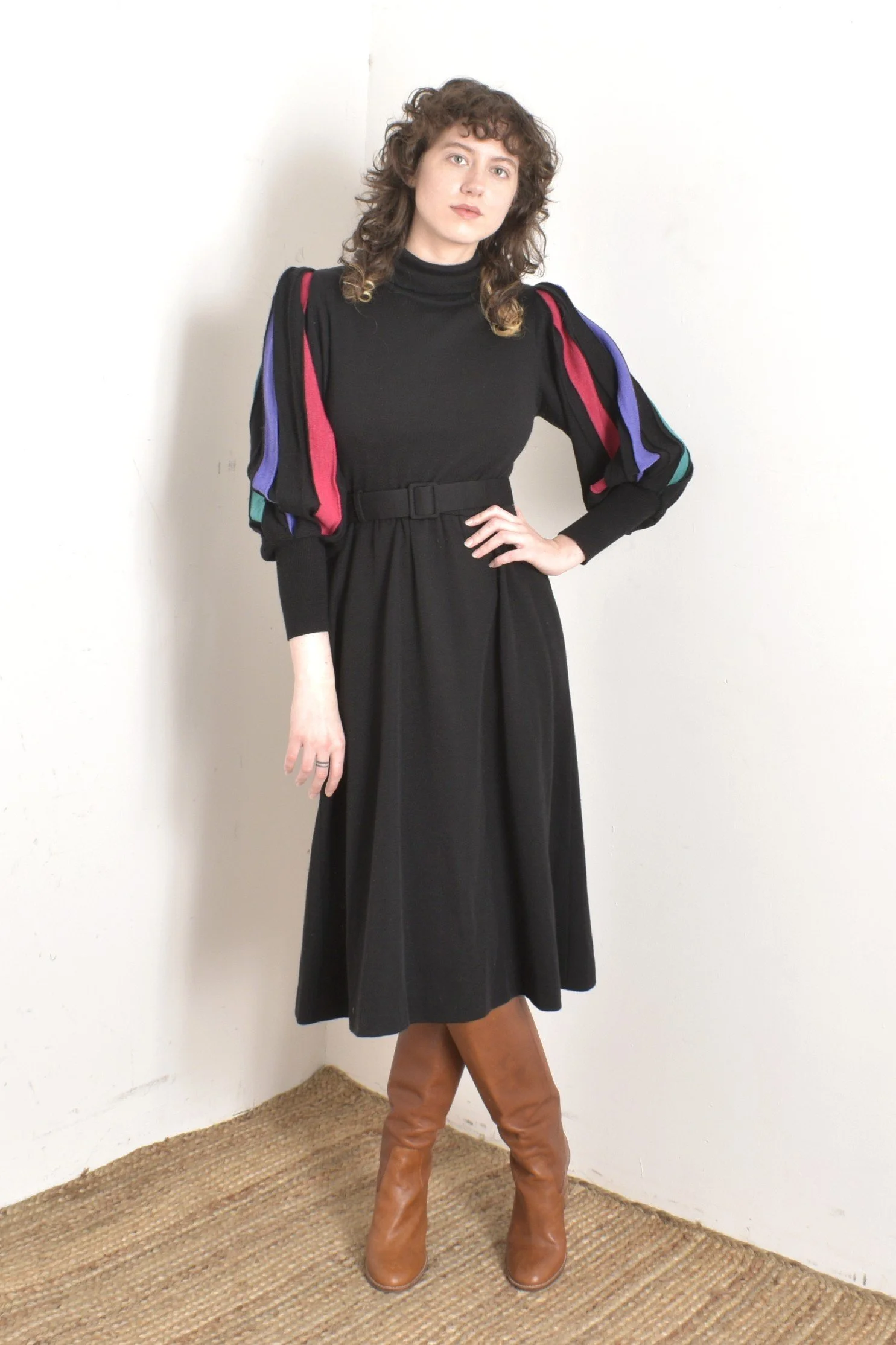 1980s Colorful Balloon Sleeve Knit Dress-S/M  La Poubelle Vintage