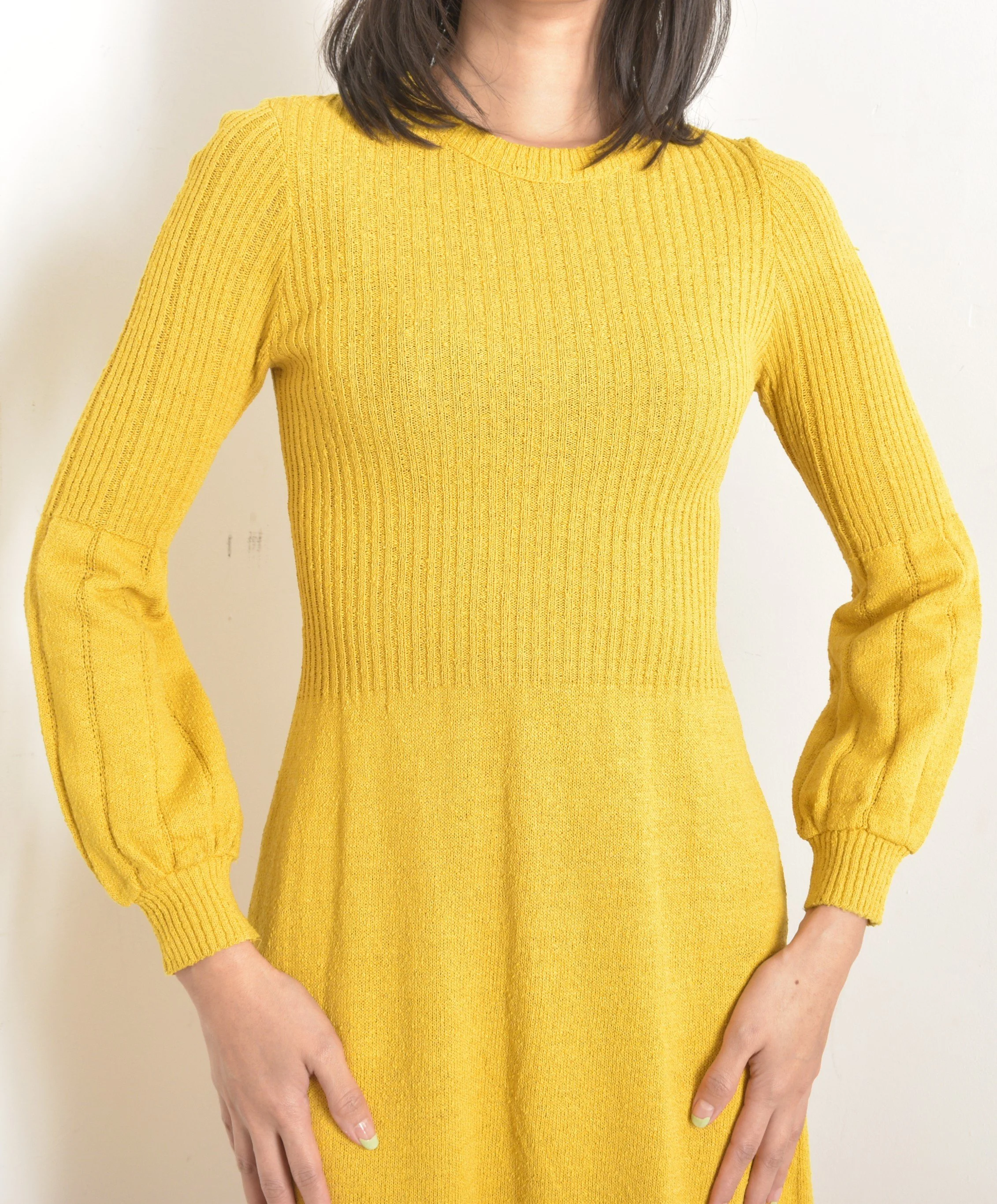 1960s Mustard Yellow Knit Dress-XS/S  La Poubelle Vintage