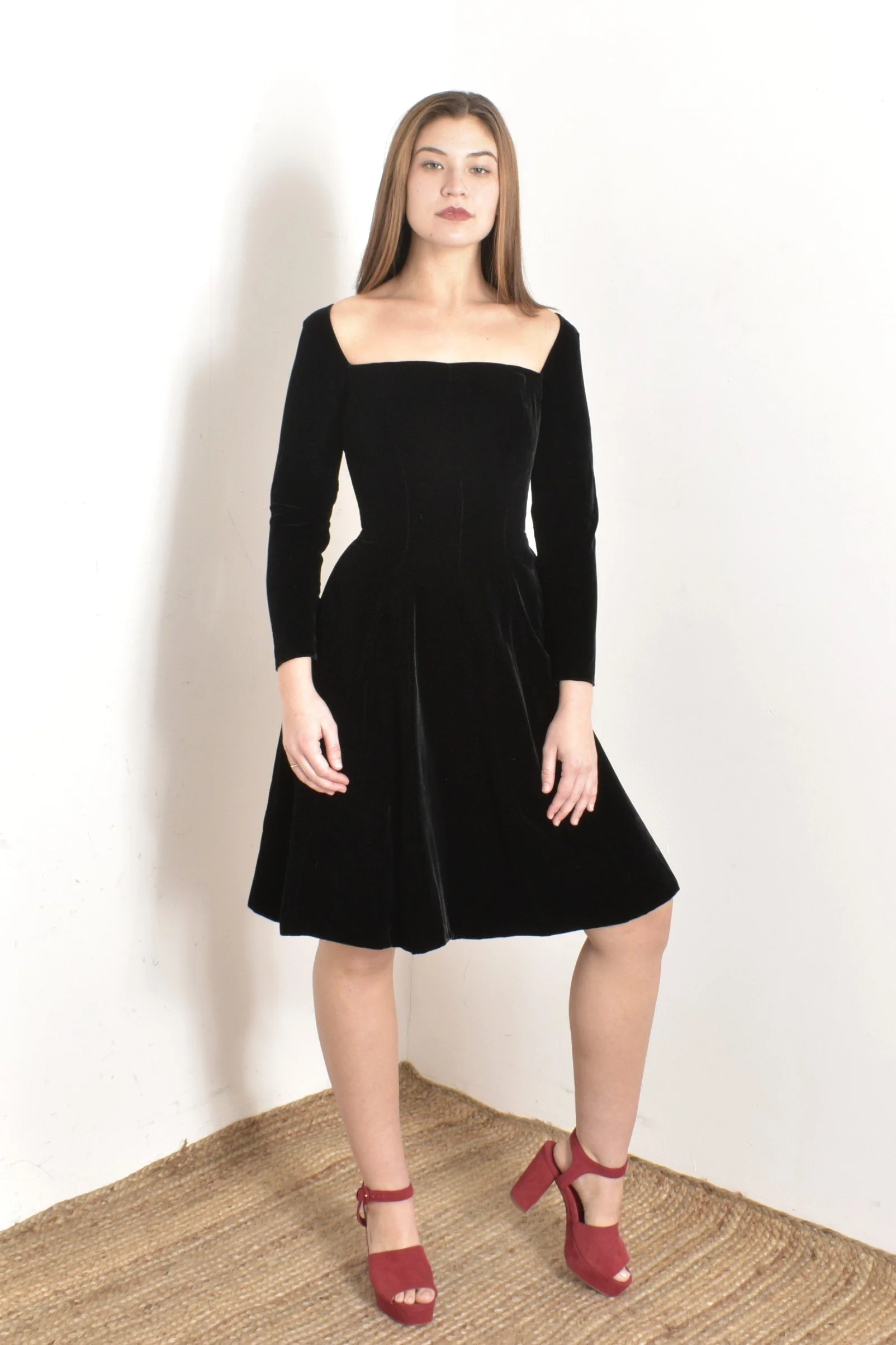 slim fit dress slacks Black velvet dress with crystal baguettes on sleeves main image 1