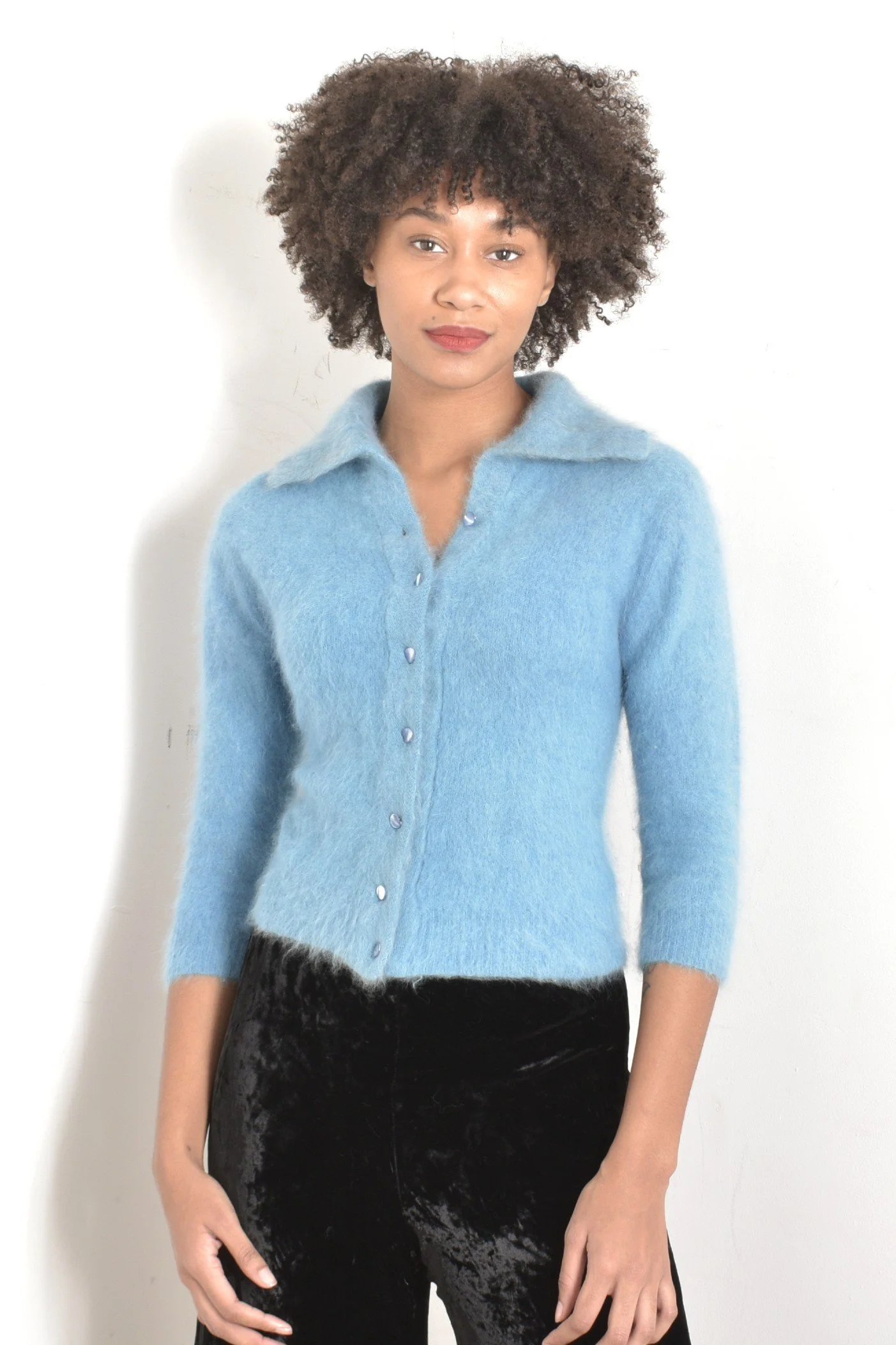 1950s Fluffy Angora Cardigan-medium — La Poubelle Vintage