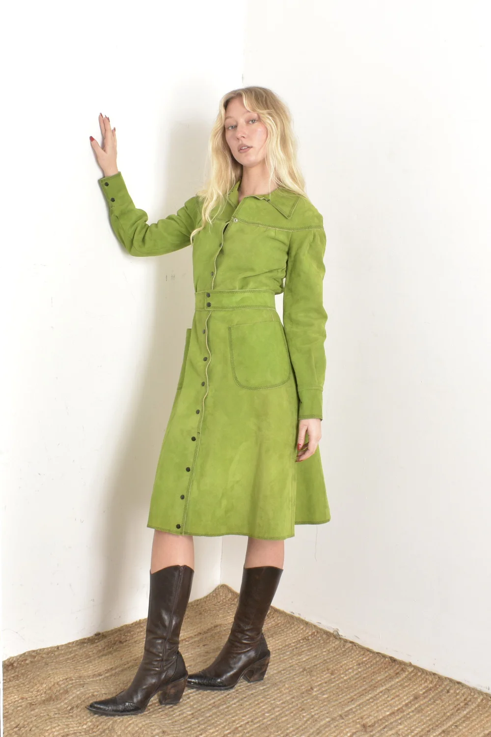 green emerald velvet dress Short Sleeve Suede Dress