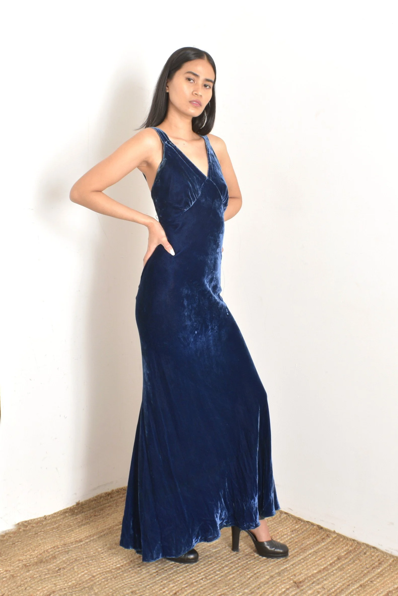 1930s Sapphire Silk Velvet GownS/M  La Poubelle Vintage