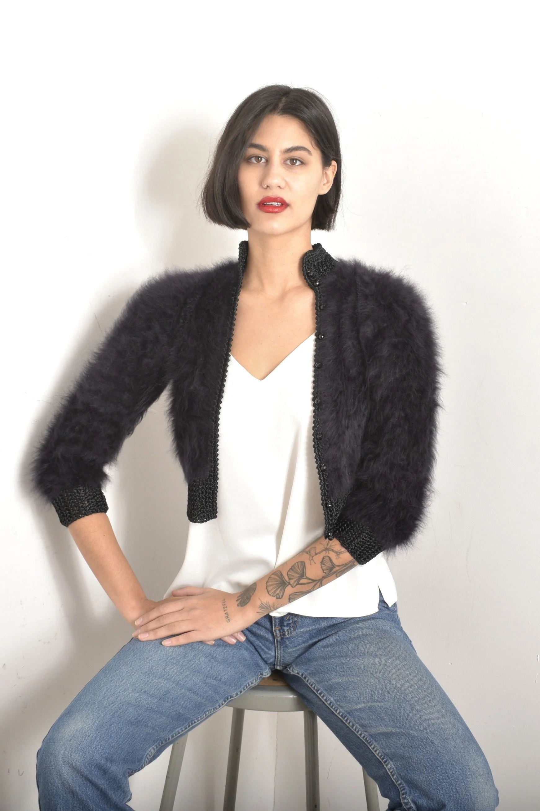 1980s Cropped Angora Cardigan-XS — La Poubelle Vintage