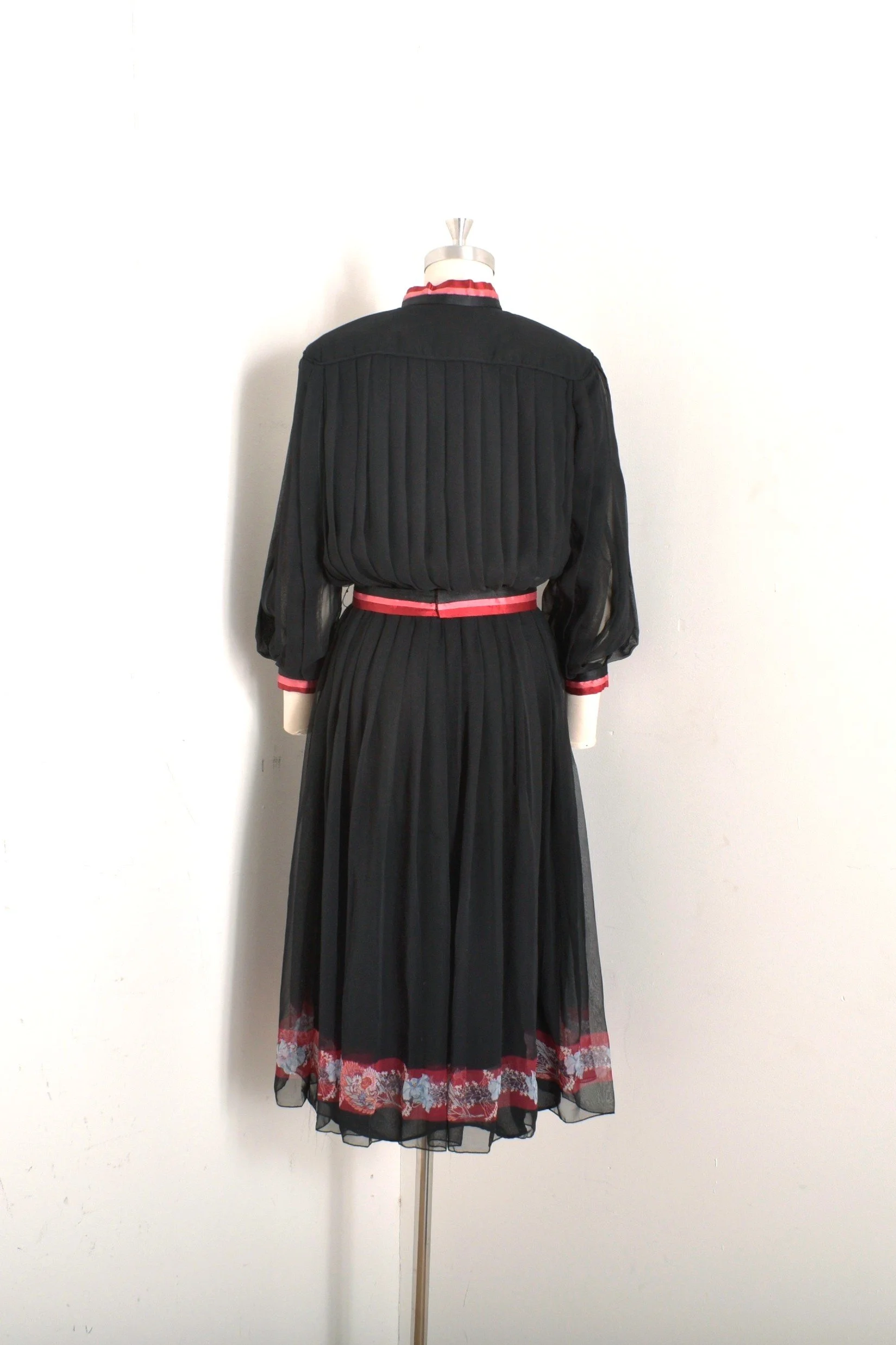 1980s Pleated Chiffon Ribbon Dress-medium  La Poubelle Vintage