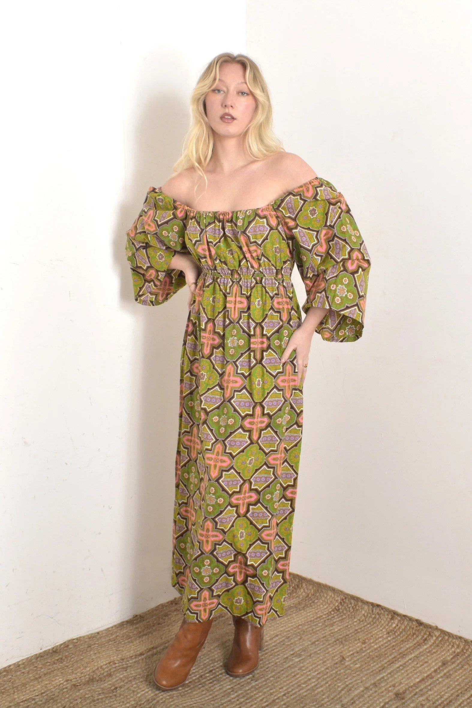 plus size off the shoulder floral dress Full Size Slit Off-Shoulder Floral Midi Dress Plus Size Green / 2XL