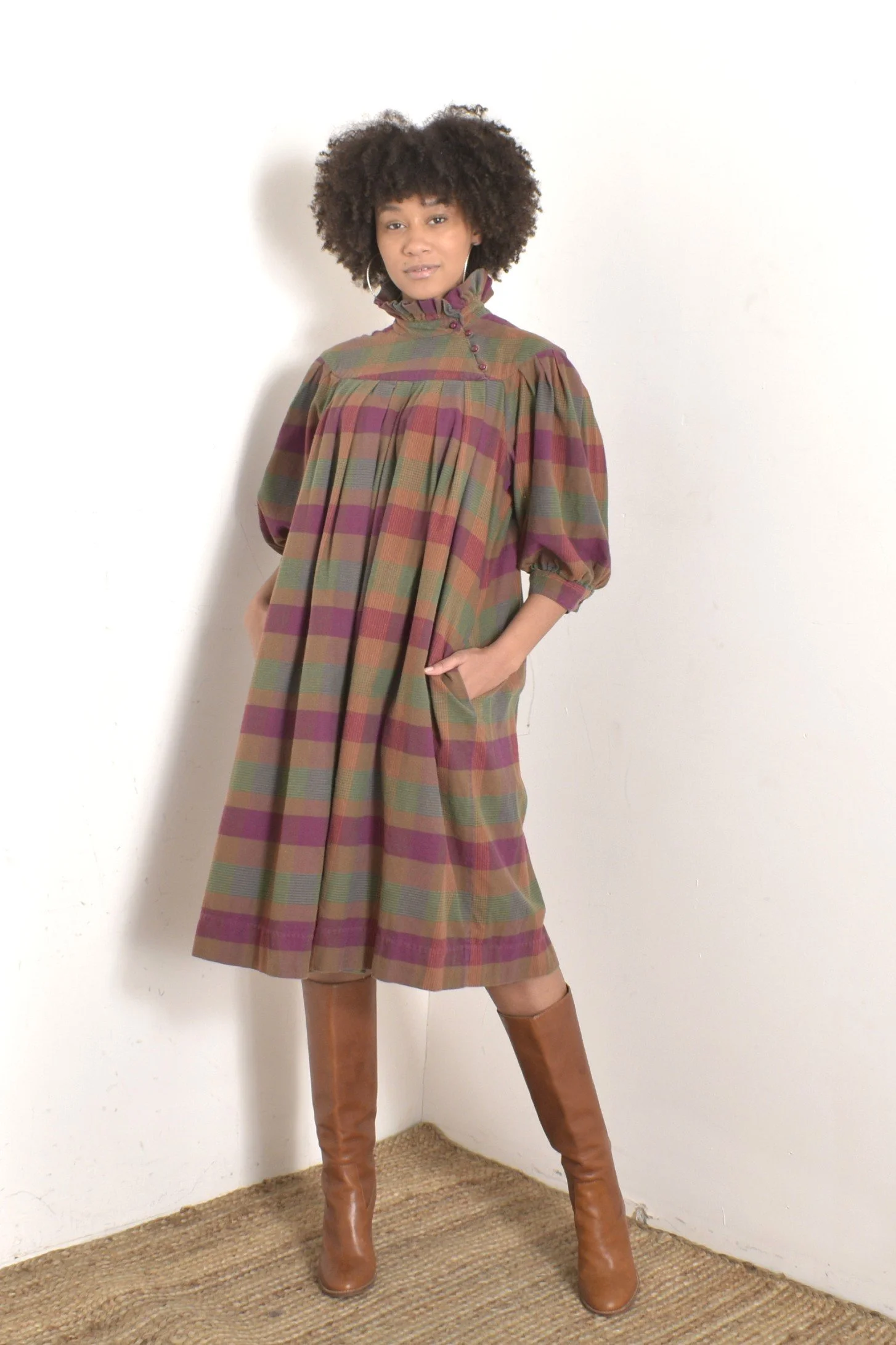 1980s Plaid Flannel Smock DressS/M/L  La Poubelle Vintage