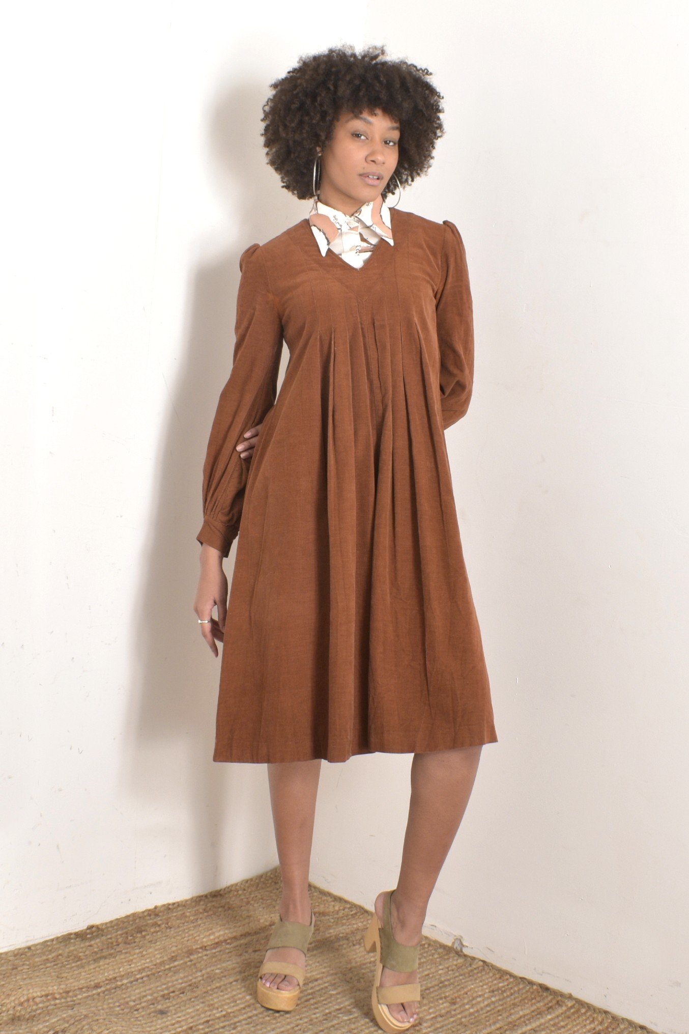 1960s 1970s laura ashley brown corduroy dress