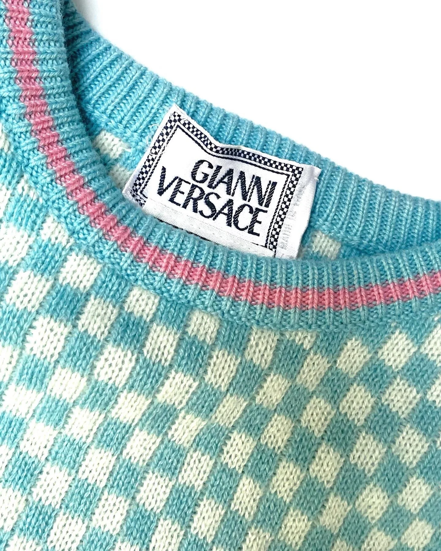 1980s Versace Blue Checkered Sweater Vest–S/M — La Poubelle Vintage