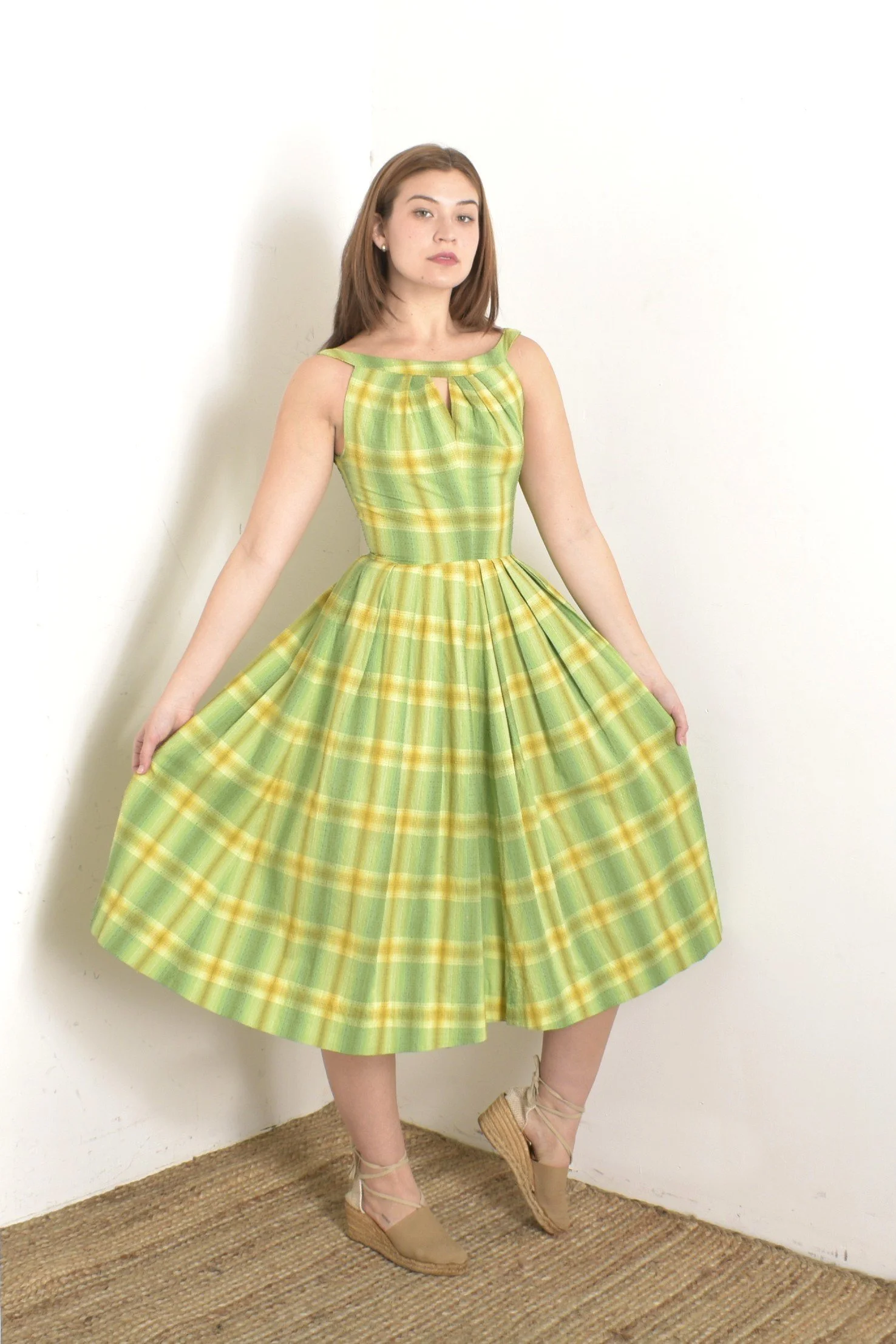 green emerald velvet dress Vintage 1950s Green Stripe Dress – ALEXANDRA-KING