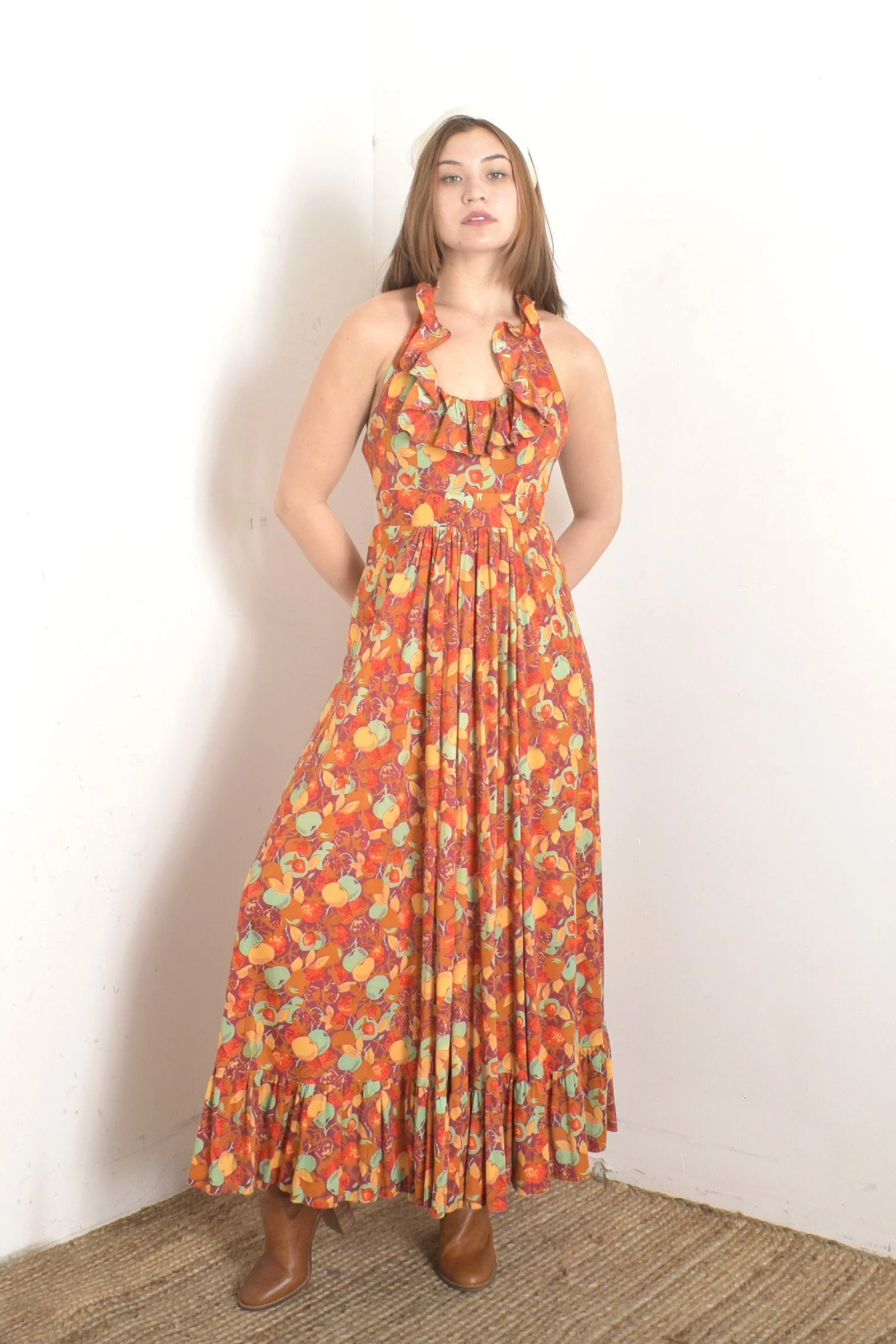 1970s Fruity Halter Maxi DressXS  La Poubelle Vintage