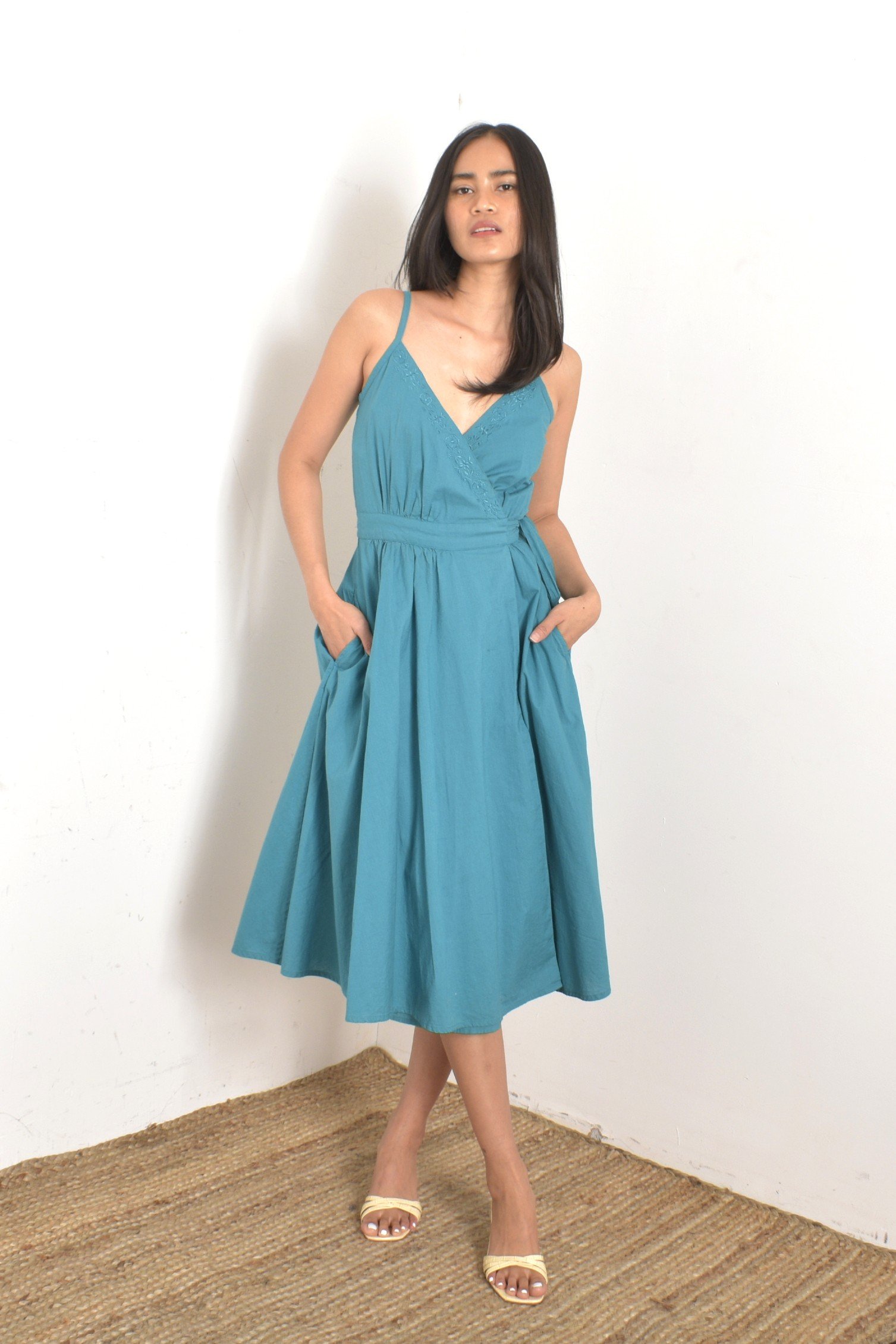 1970s Teal Cotton Wrap DressS/M La Poubelle Vintage 1970s Teal Cotton Wrap DressS/M La Poubelle Vintage