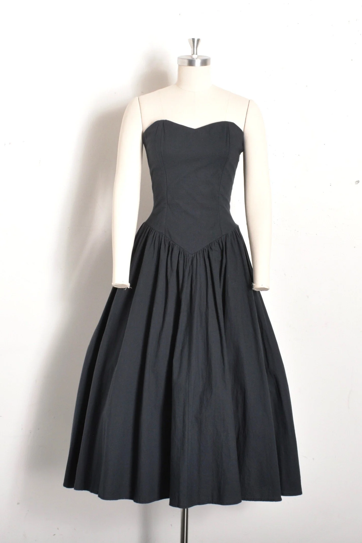1980s Black Cotton Strapless DressS/M  La Poubelle Vintage