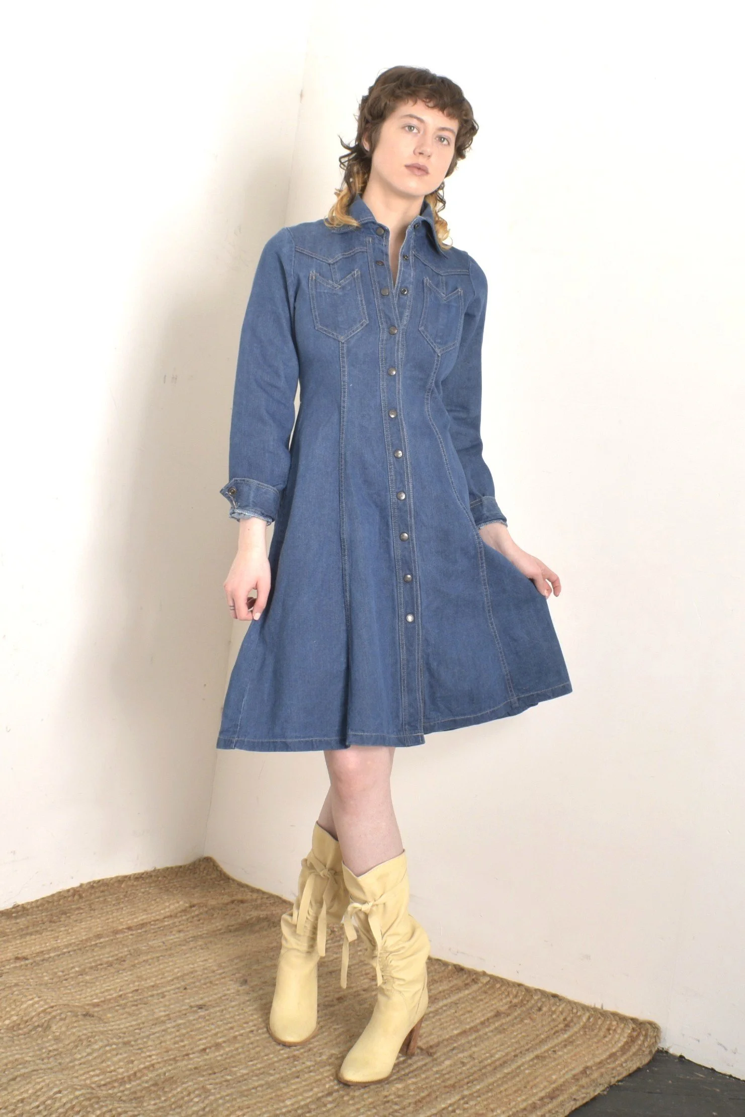 1970s Snap Front Western Denim Dress- S — La Poubelle Vintage