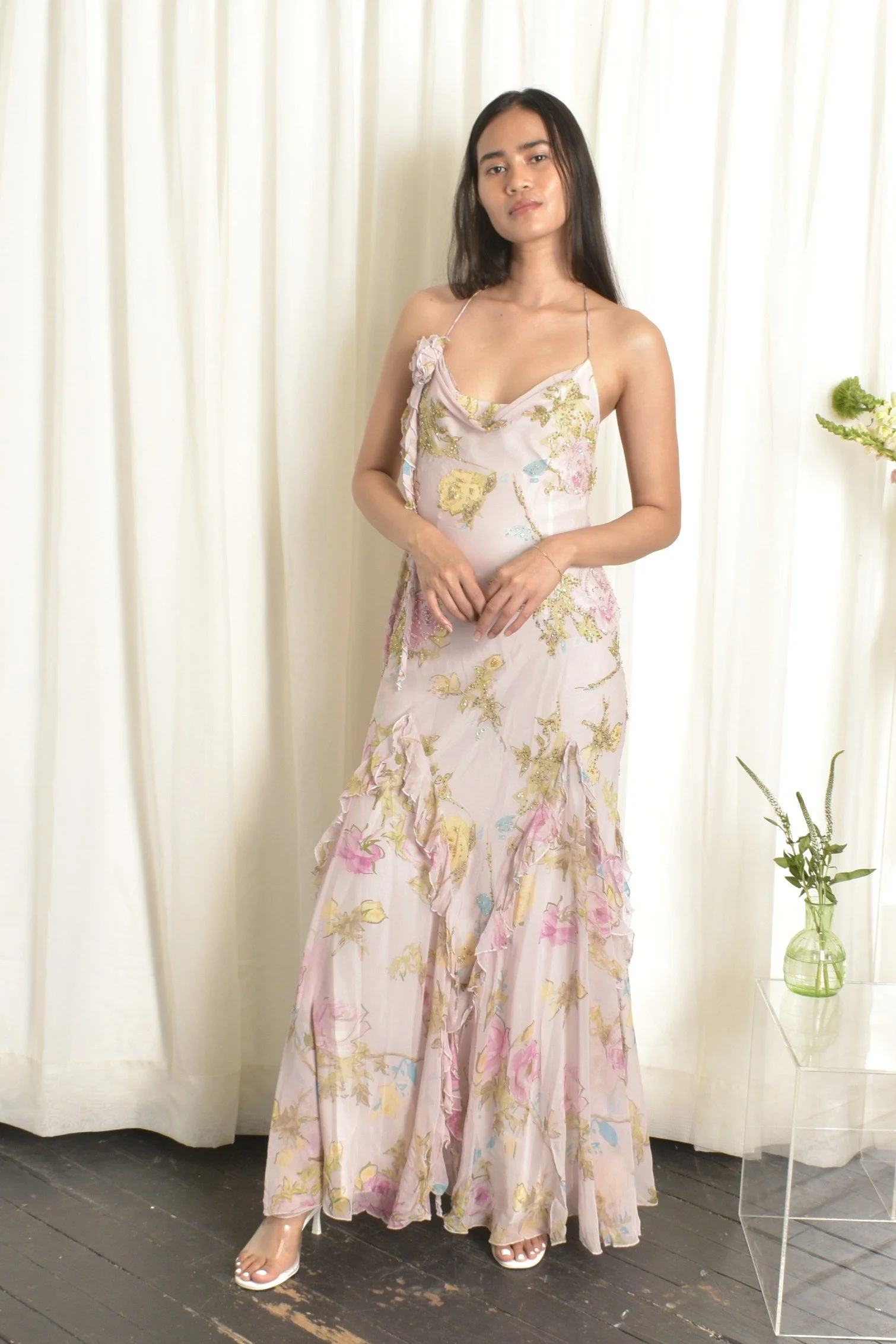 90s Diane Freis Pink Floral Halter Dress-XS/S/M  La Poubelle Vintage