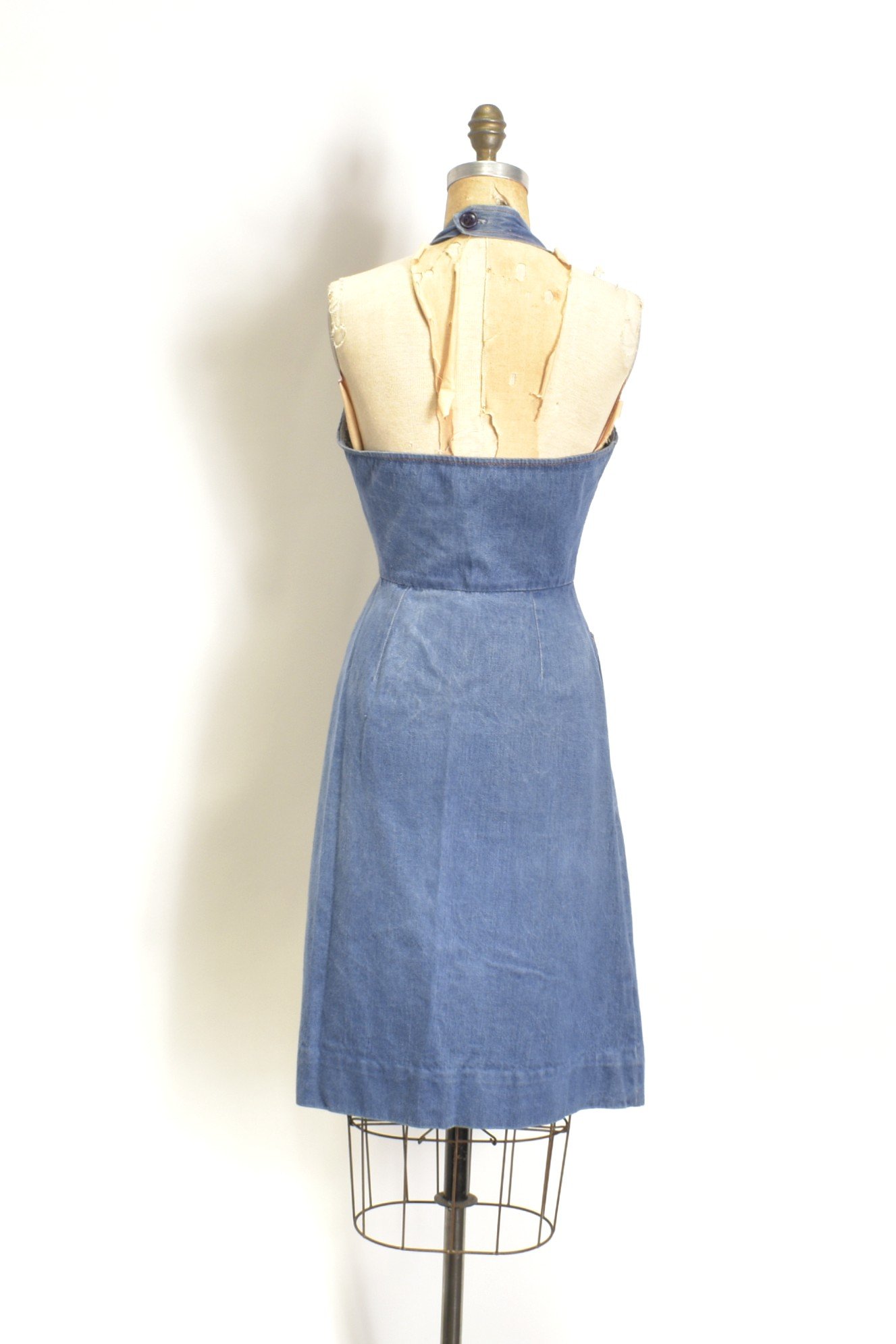 1970s Denim Halter Dress-small  La Poubelle Vintage
