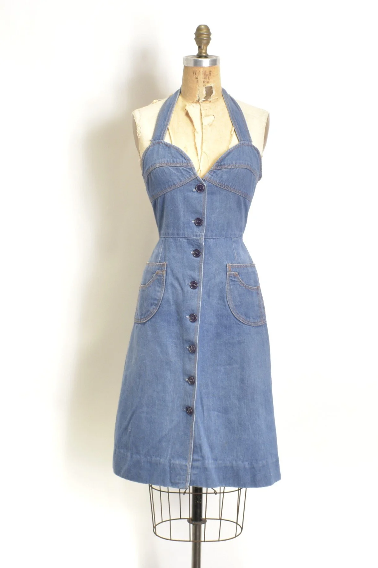sachin and babi light blue dress Denim halter dress – Dina Shaker