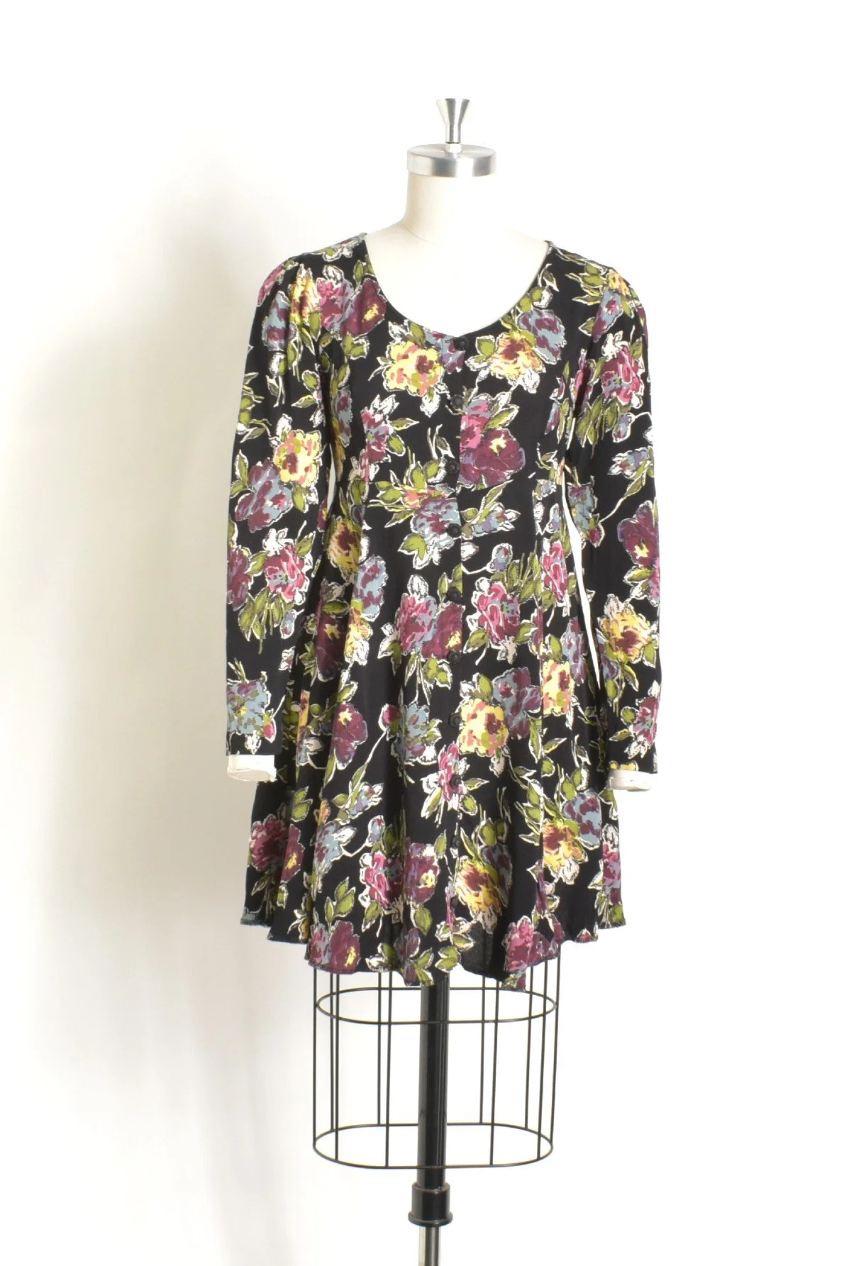 knee length dresses for ladies Vintage 90s Grunge Boho Blue Floral mini dress