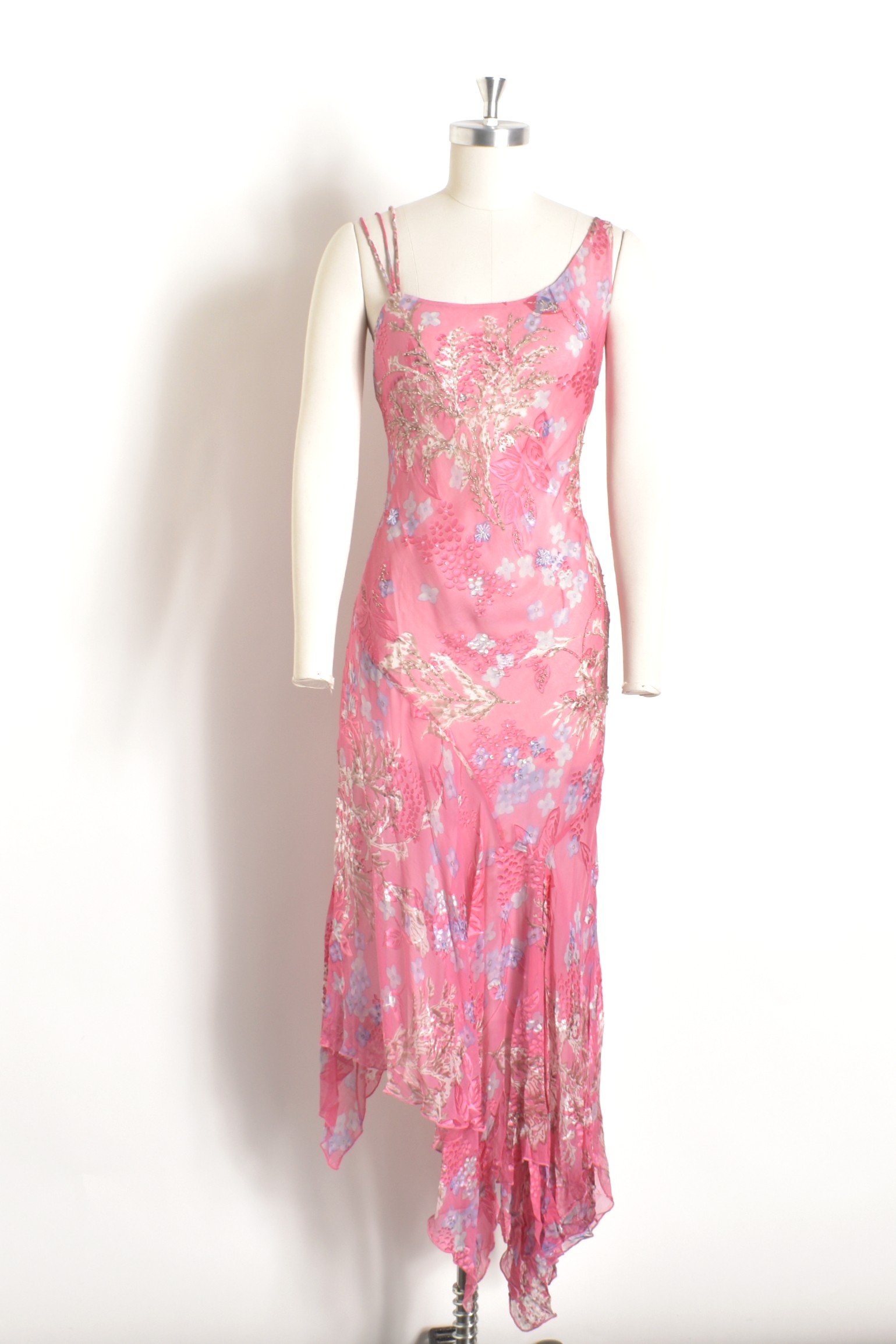 Y2K Diane Freis Pink Asymmetrical Silk Dress-M/L — La Poubelle Vintage