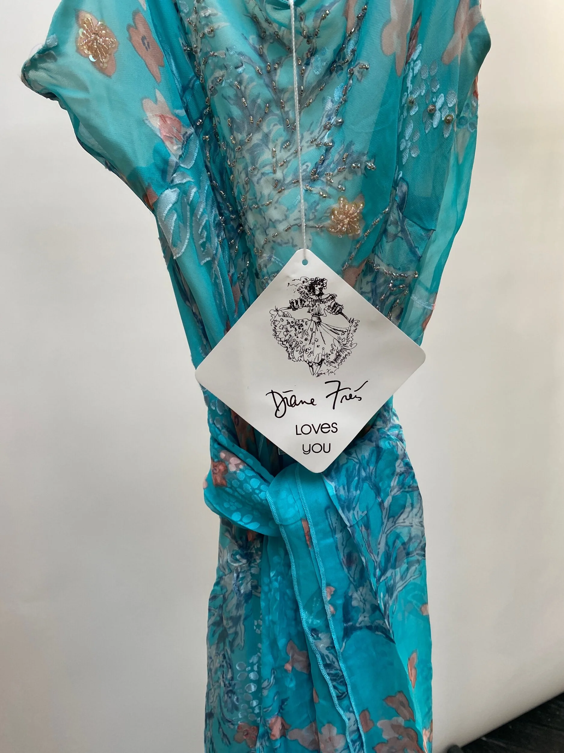 Y2K Diane Freis Blue Asymmetrical Silk Dress-S/M — La Poubelle Vintage