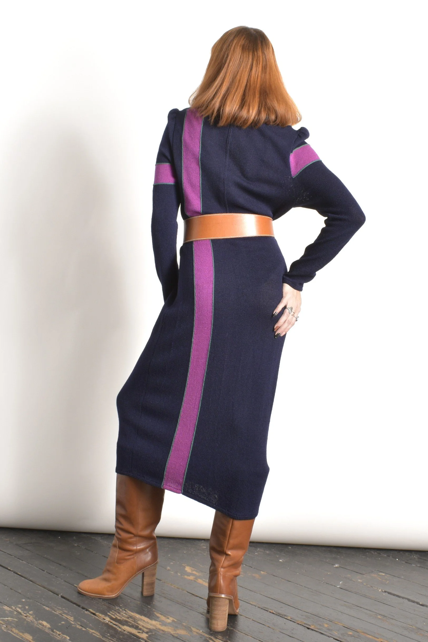 fitted lace wedding dress St. John 1980's Purple Knit Sequin 2 Pc Skirt Set – catwalk main image 1