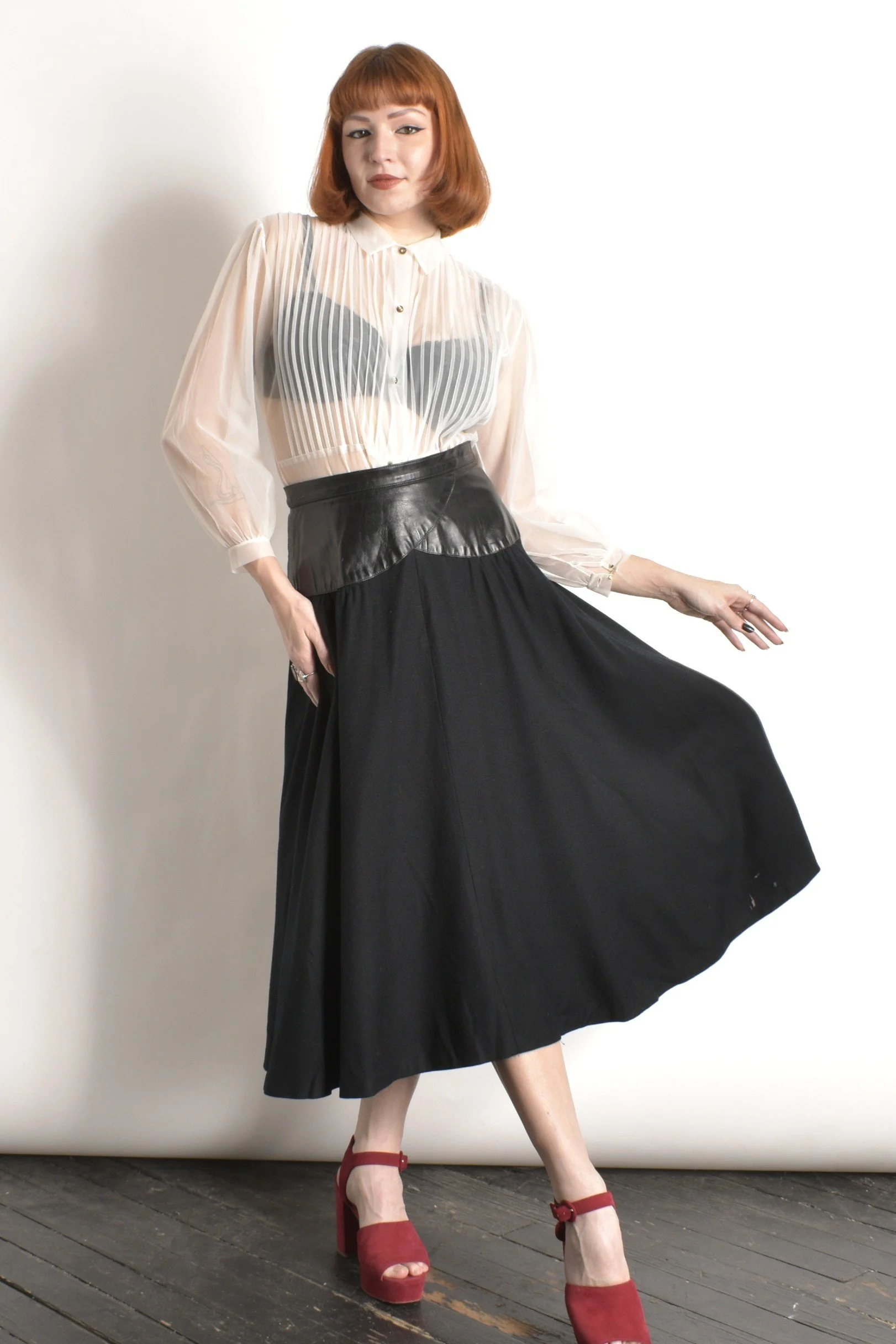 Leather Skirt Mini Skirt 1980s Leather Black Pleated Mini Skirt